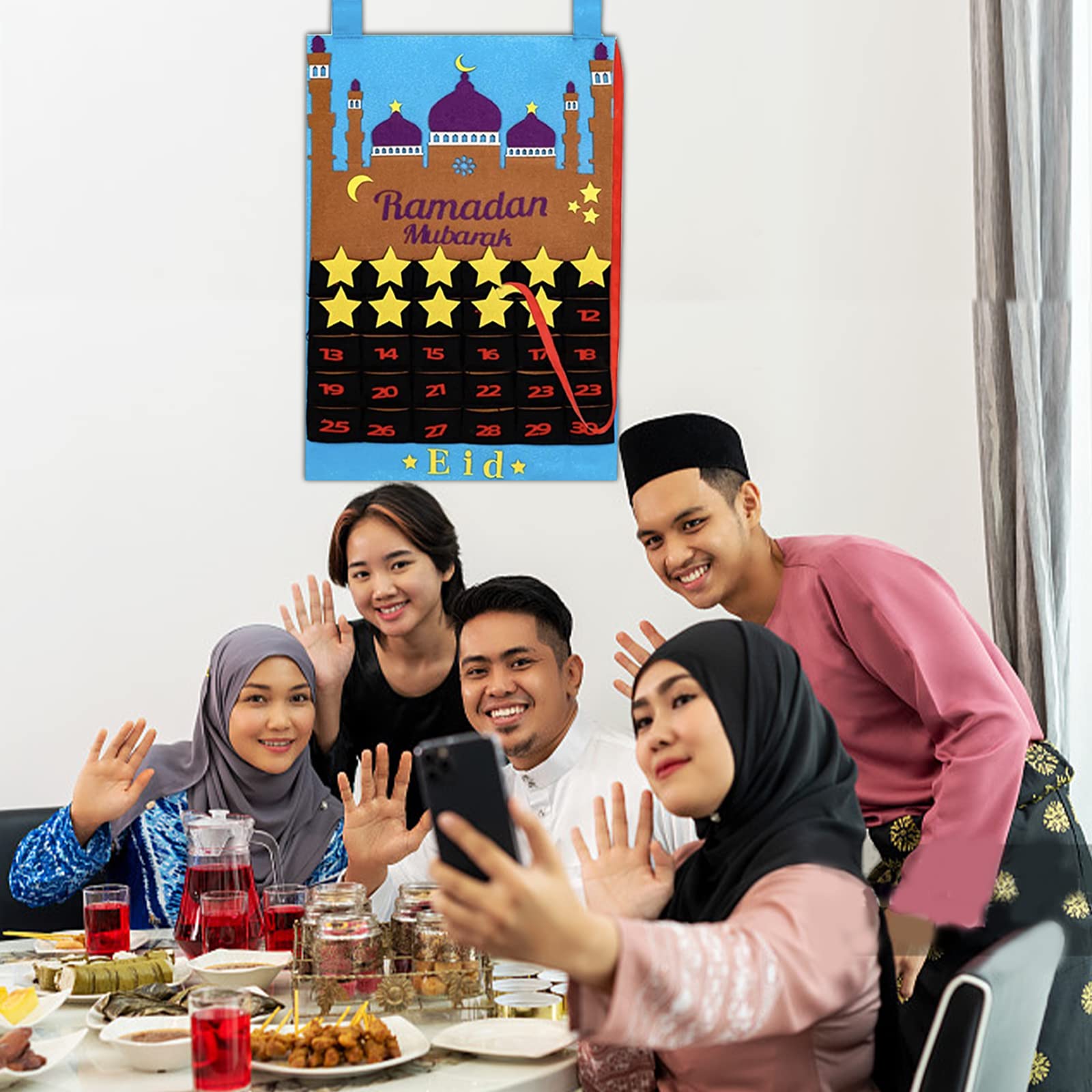 Calendrier De L’Avent Ramadan En Feutre – 30 Poches + étoiles – Pour Enfants – Décoration Aïd Mubarak Et Compte à Rebours