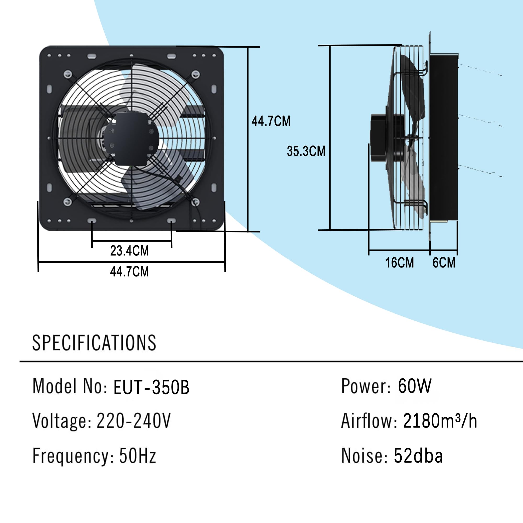 Aygrochy Ventilador extractor de 350 mm con sensor de temperatura para sótano garaje