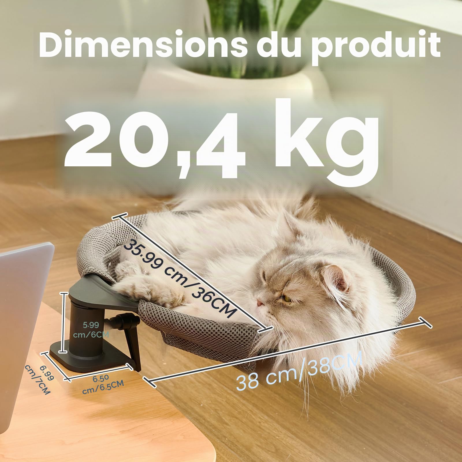 CATISM Lit de Bureau pour Chat Rotation de 360° Lit pour Chat avec 2 Tapis remplaçables Hiver/été Hamac pour Votre Bureau 36 * 38cm Jusqu'à 20kg