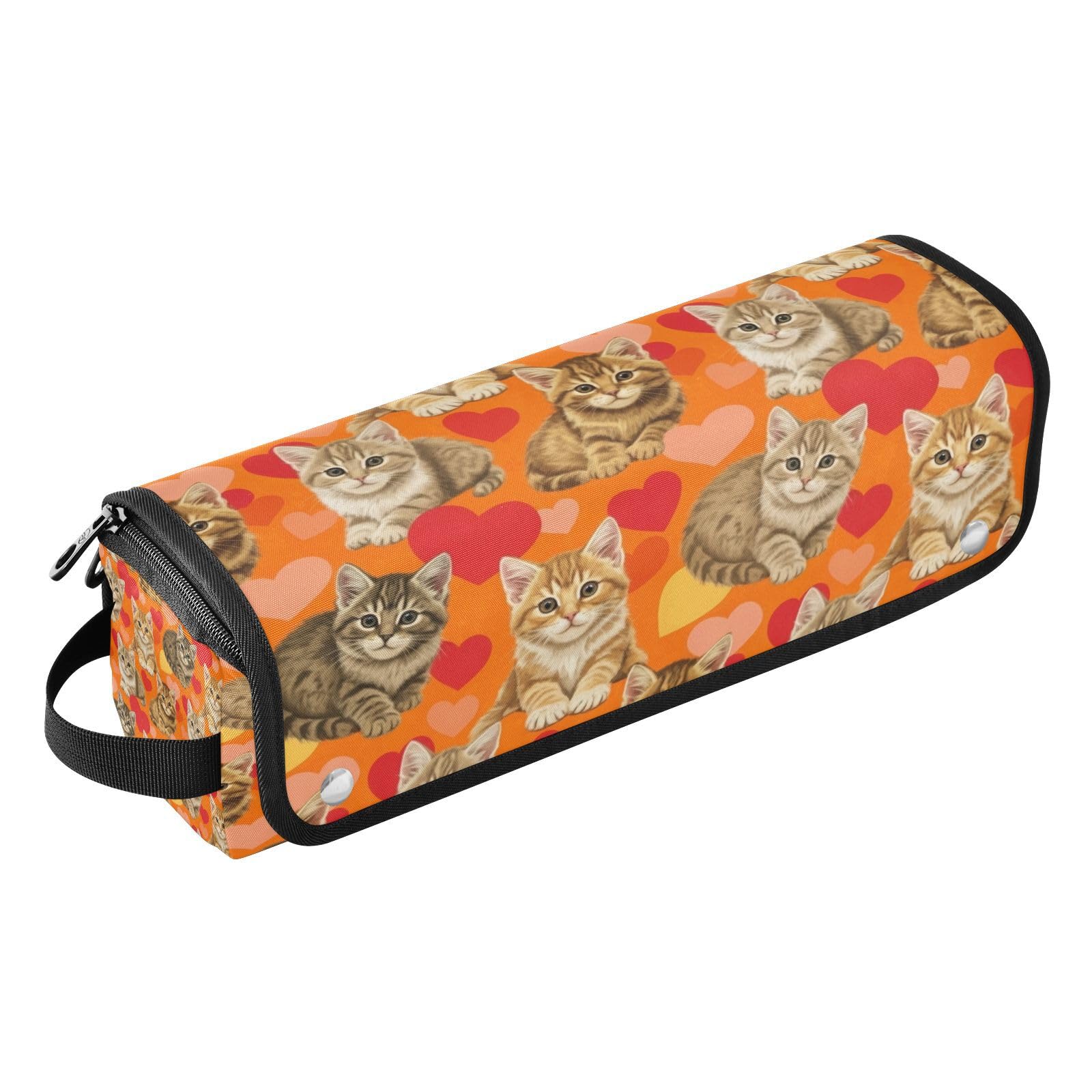Tender Kittens Hearts Orange Hair Tools Travel Bag Portable Hair Accessory Organizer with Heat Resistant Mat 2 in