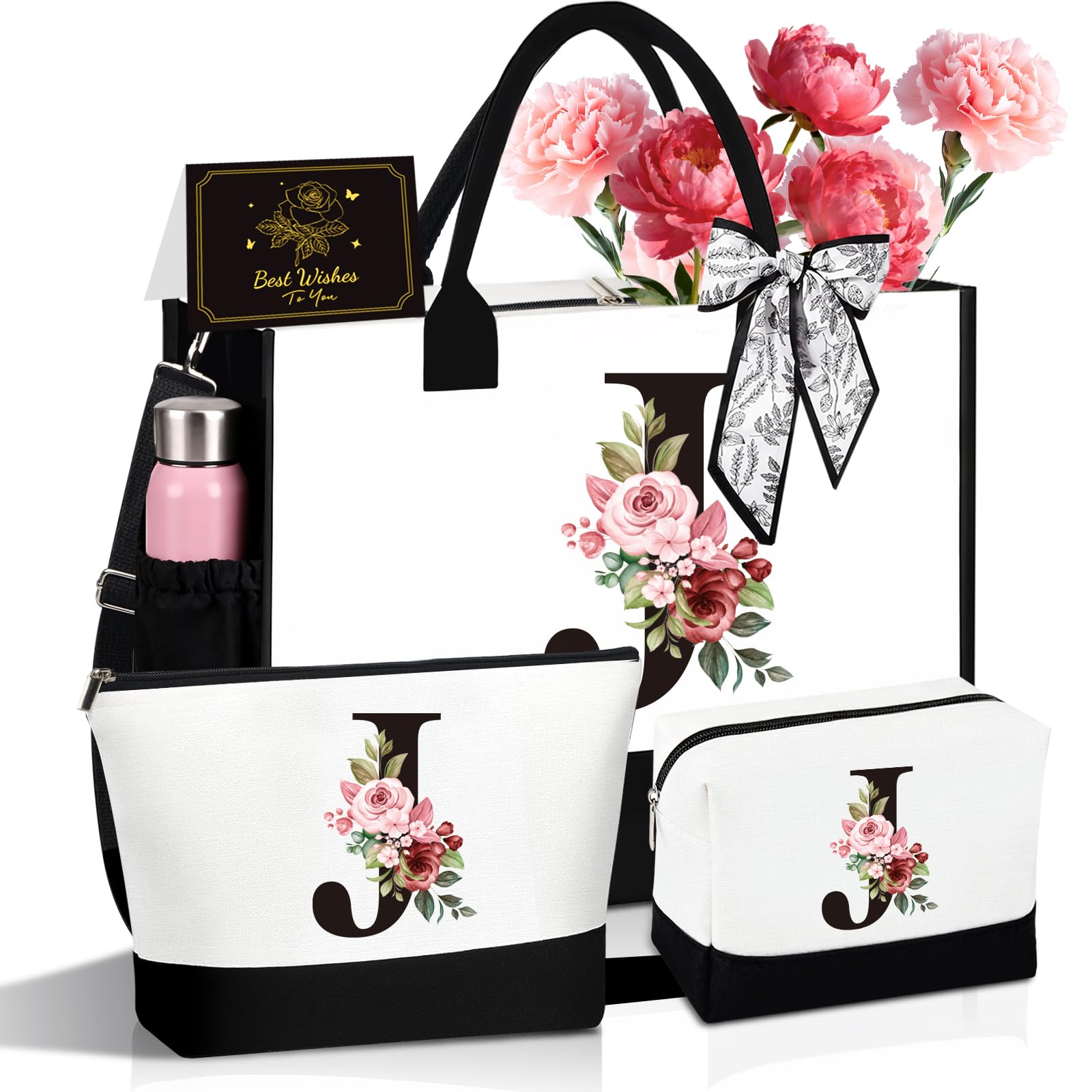 Birthday Gifts for Women, Initial Canvas Tote Bag & Makeup Bag, Personalized Gifts for Women,Personalized Present Bag,Custom Bags for Beach,Wedding,Birthday Gift for Mom Sister Friends