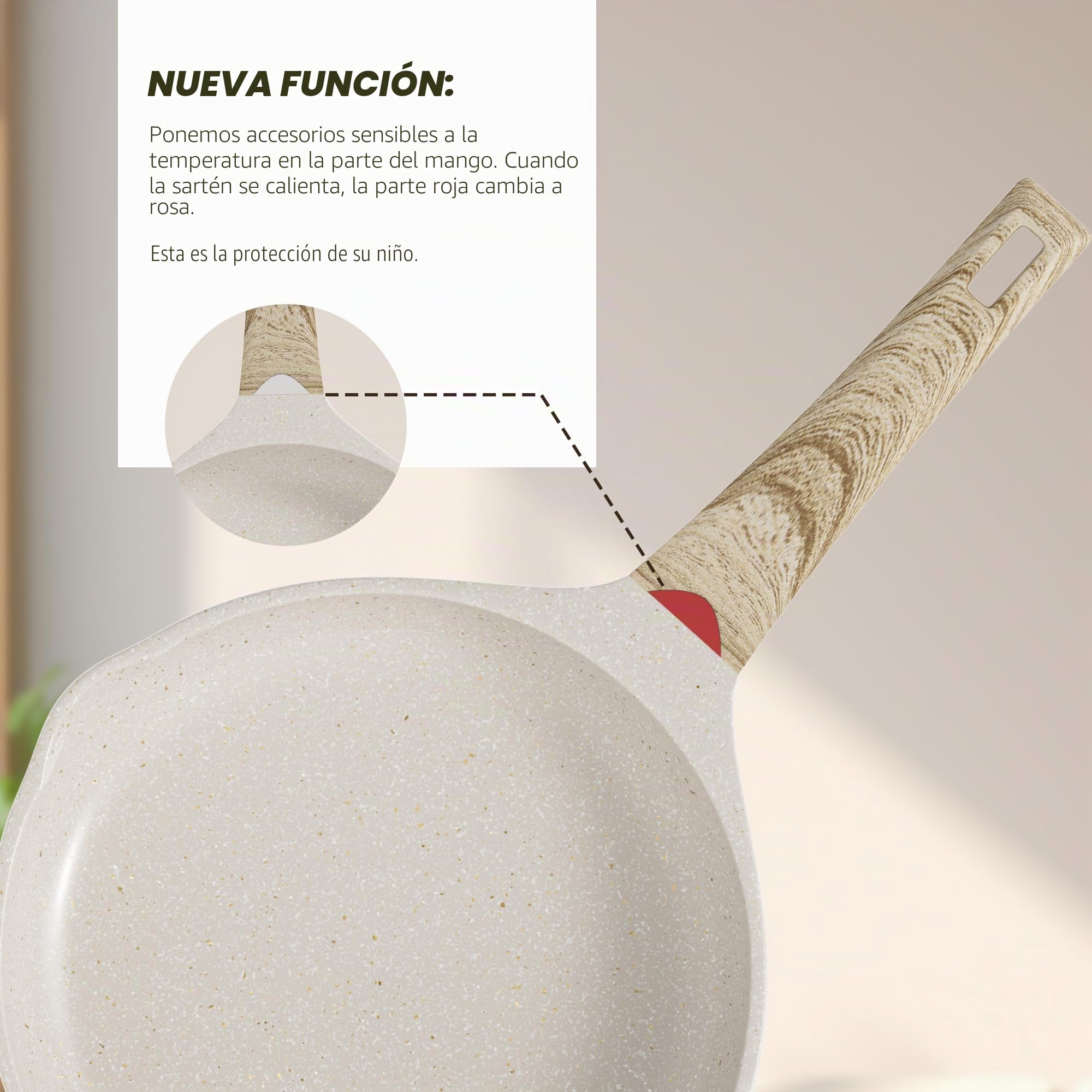 RIOVARM Inducción Juego de sartenes Antiadherente Batería de cocina 20 cm 24 cm 28 cm Granito Sartén para tortillas sin PFOA Mármol Sartenes con mango resistente al calor para varias estufas