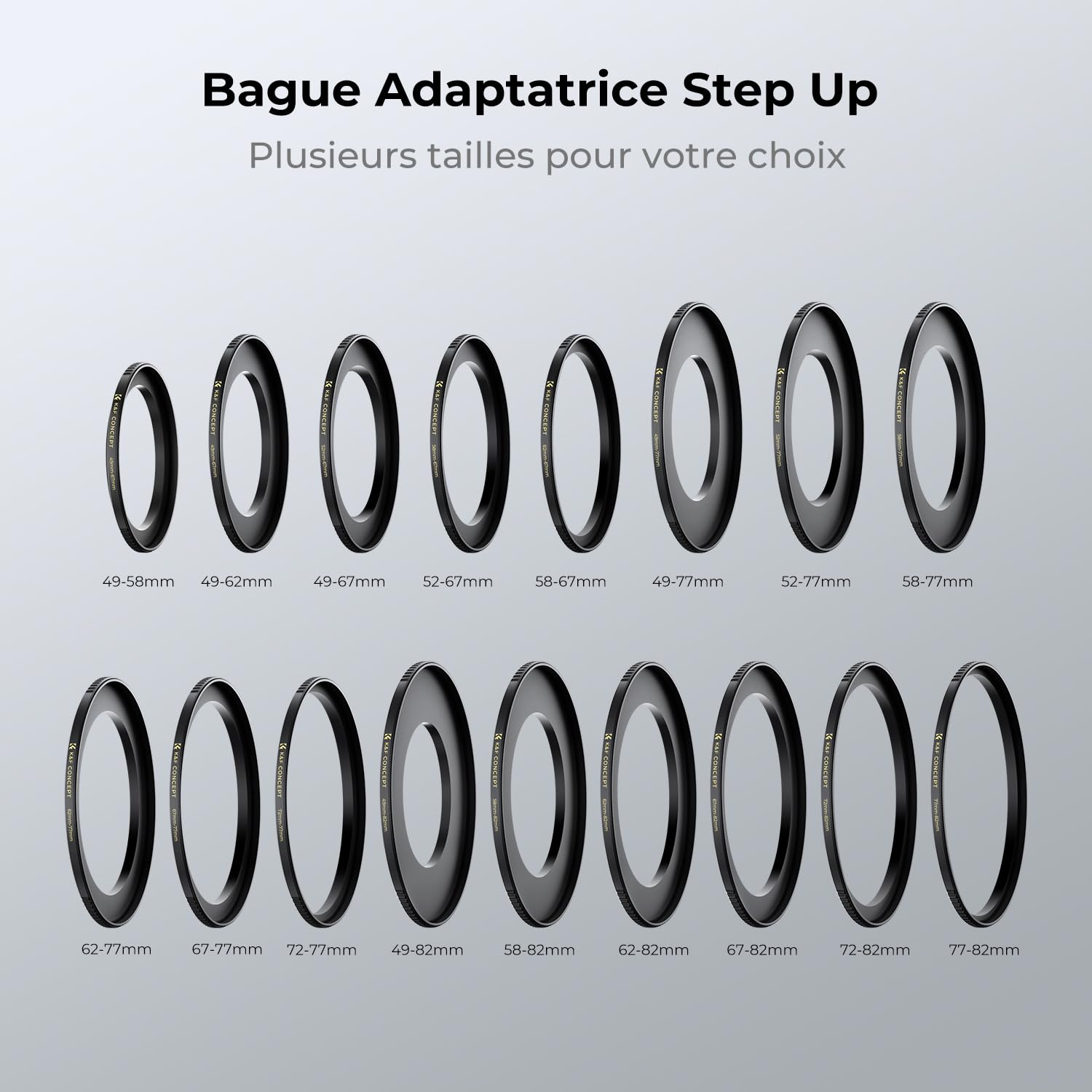 K&F CONCEPT Bagues d'adaptation 55-67mm Step up Ring pour Filtre 67mm vers Objectif 55mm et Chiffon