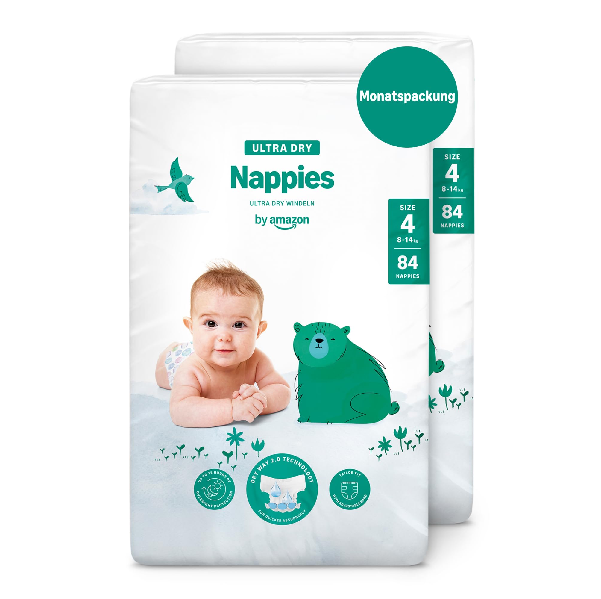 By Amazon Ultra Dry Windeln – Größe 4 (8kg–14kg) – 168 Stück (2 Packungen mit 84 Stück)