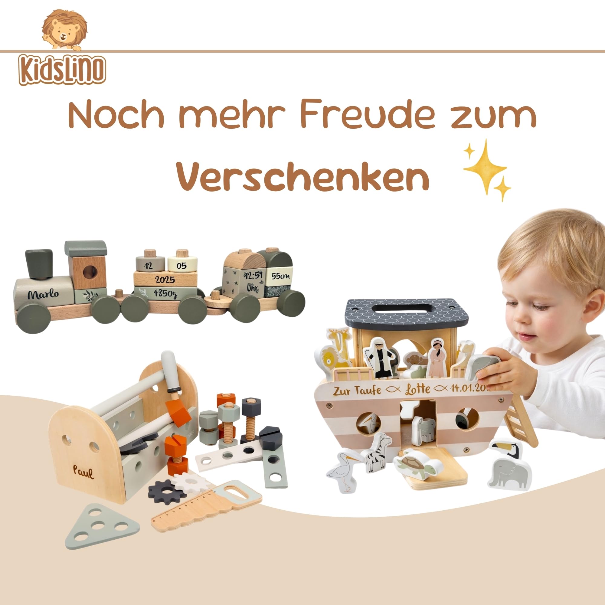 Kinderwerkbank aus Holz personalisiert – Werkbank mit Werkzeug-Set & Zubehör – Spielzeug ab 3 Jahre – Geschenk für Kinder