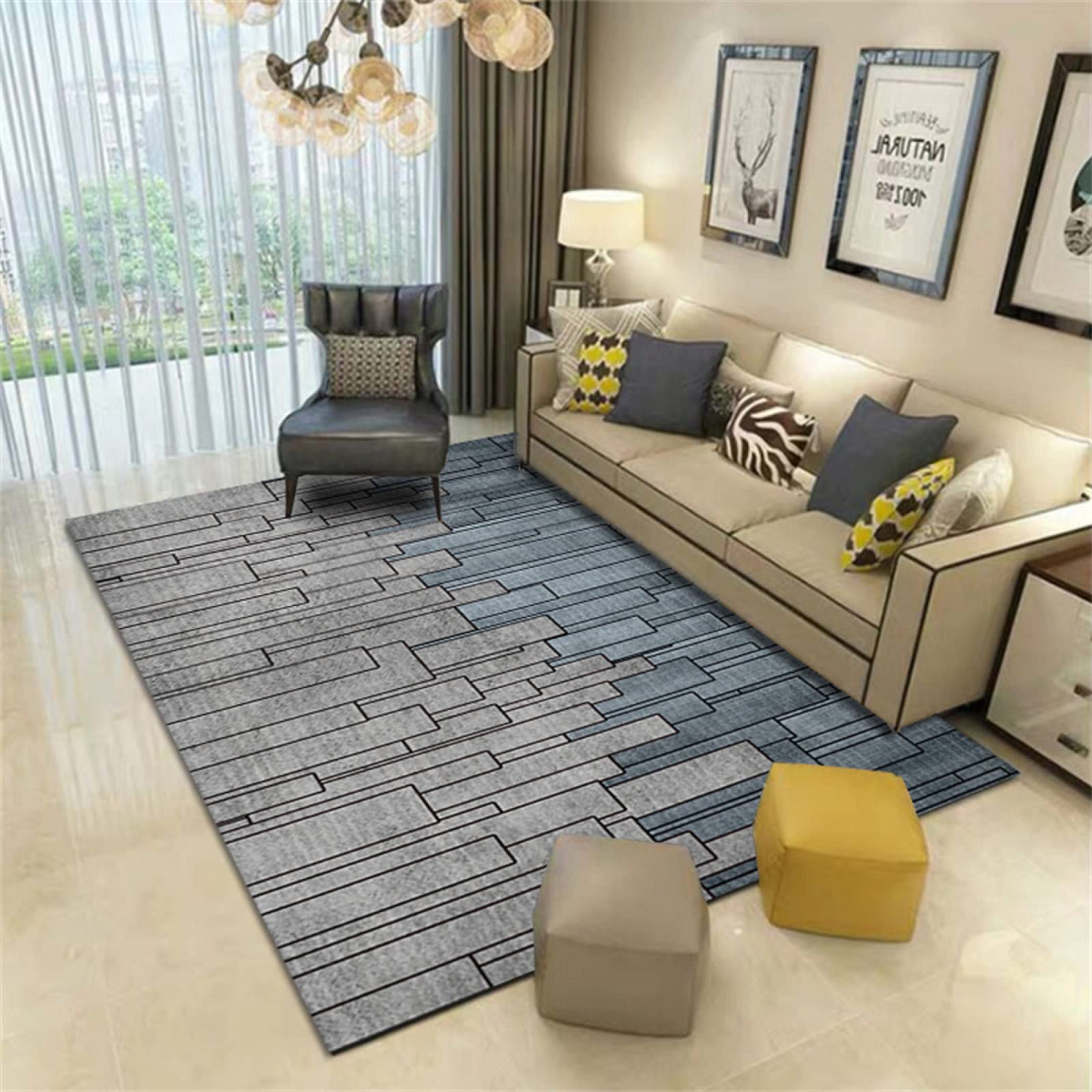 Living Room Rugs MediumHouse Ornaments For The HomeClean Grey Blue Geometric Pattern Machine Washable Without DeformationChristmas Rugs For HallwayAccessories For Living Room70X140CM