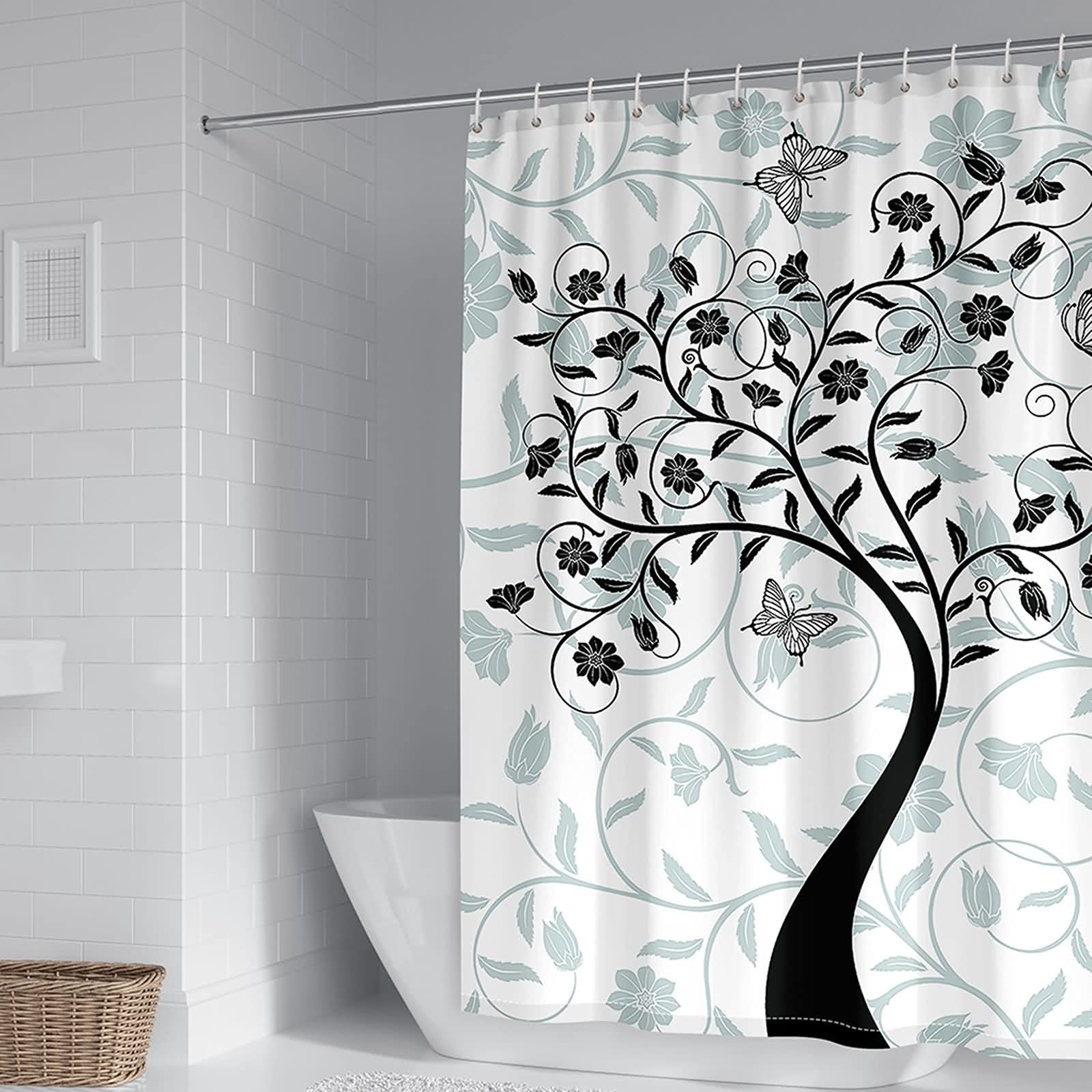 Rideau de douche polyester noir et gris pour ambiance zen