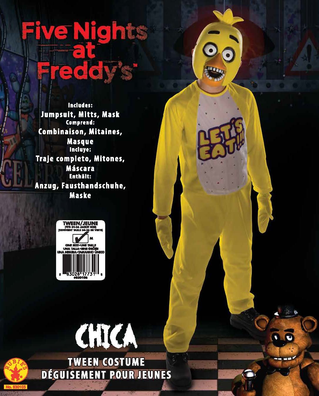 Chica Tween Costume Five Nights at Freddy's Jumpsuit, Mitts and Mask FNAF Horror Buy Online in