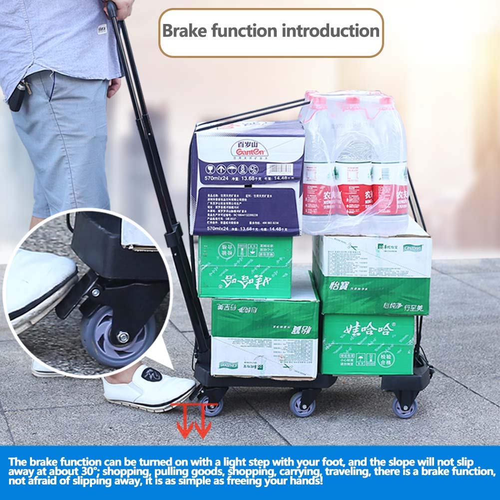 Faltbare Teleskop-Trolley, Handhabung Multifunktionsauto Schwerer Hand-LKW, Haushalt Anhänger, klappbaren tragbaren Pull Cargo-Rod-Auto,Blau,2.5 inch Wheels
