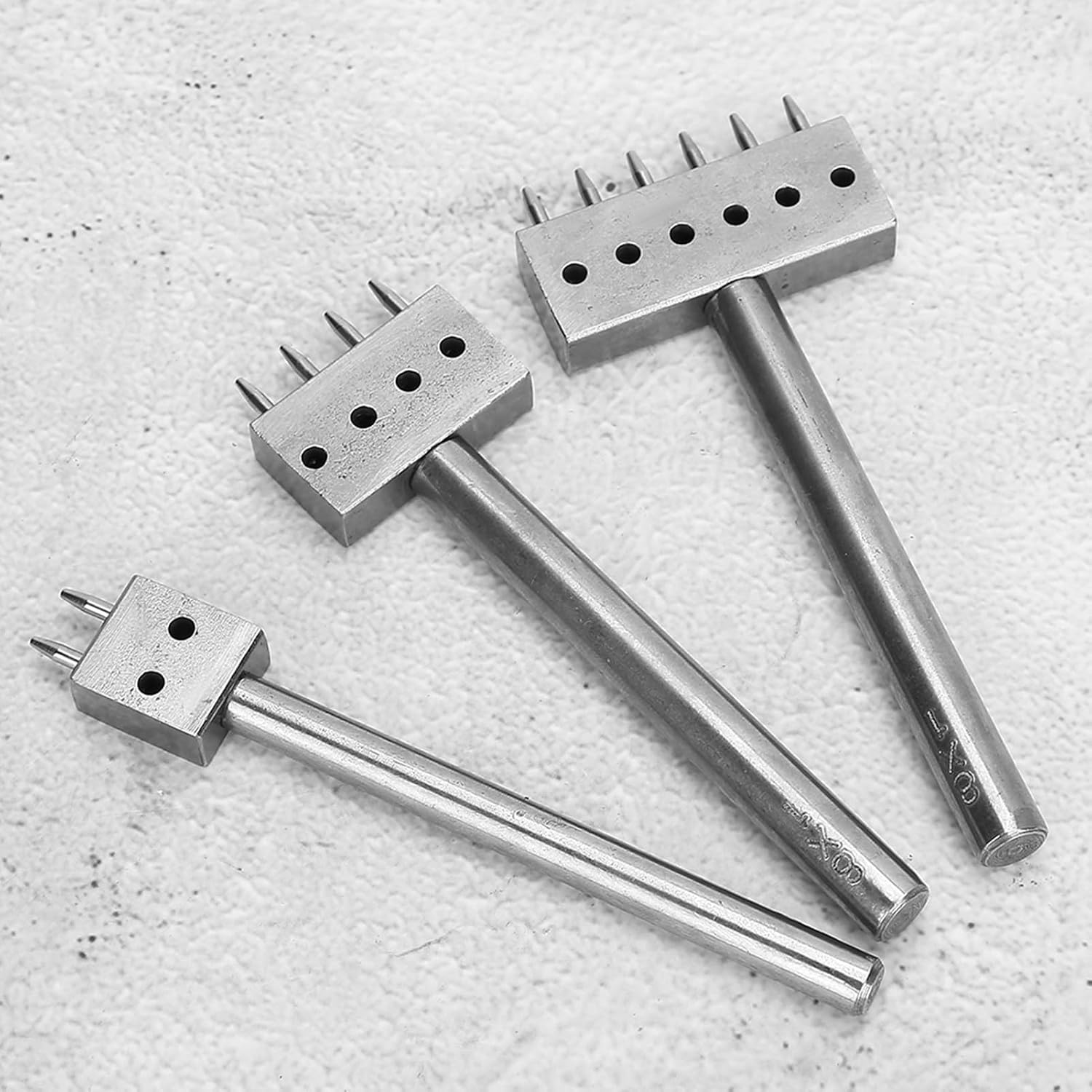 3PCS Prong Punch Tool Set, Round Hole Punching Tool, 2 4 6 Prong Circular Cut Lacing Stitching Chisel, DIY Leather Craft Hole Punching Set for DIY Leather Craft (Spacing 8mm (2+4+6))