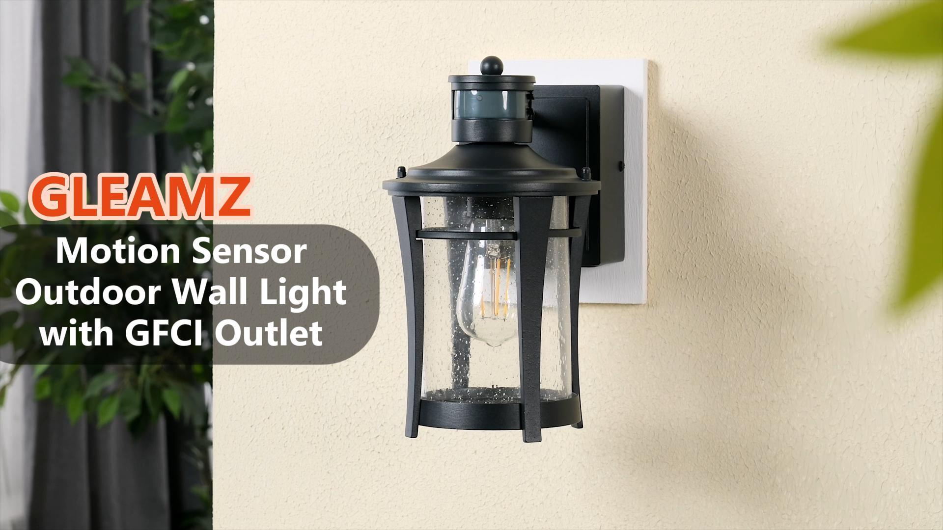 Image of Gleamz Front Porch Light with Outlet, ORB Gold Trim Modern Motion Sensor Outdoor Lights with GFCI, Waterproof Exterior Wall Light Fixtures, Anti Rust Garage Lights Wall Lantern, Adjustable Detection