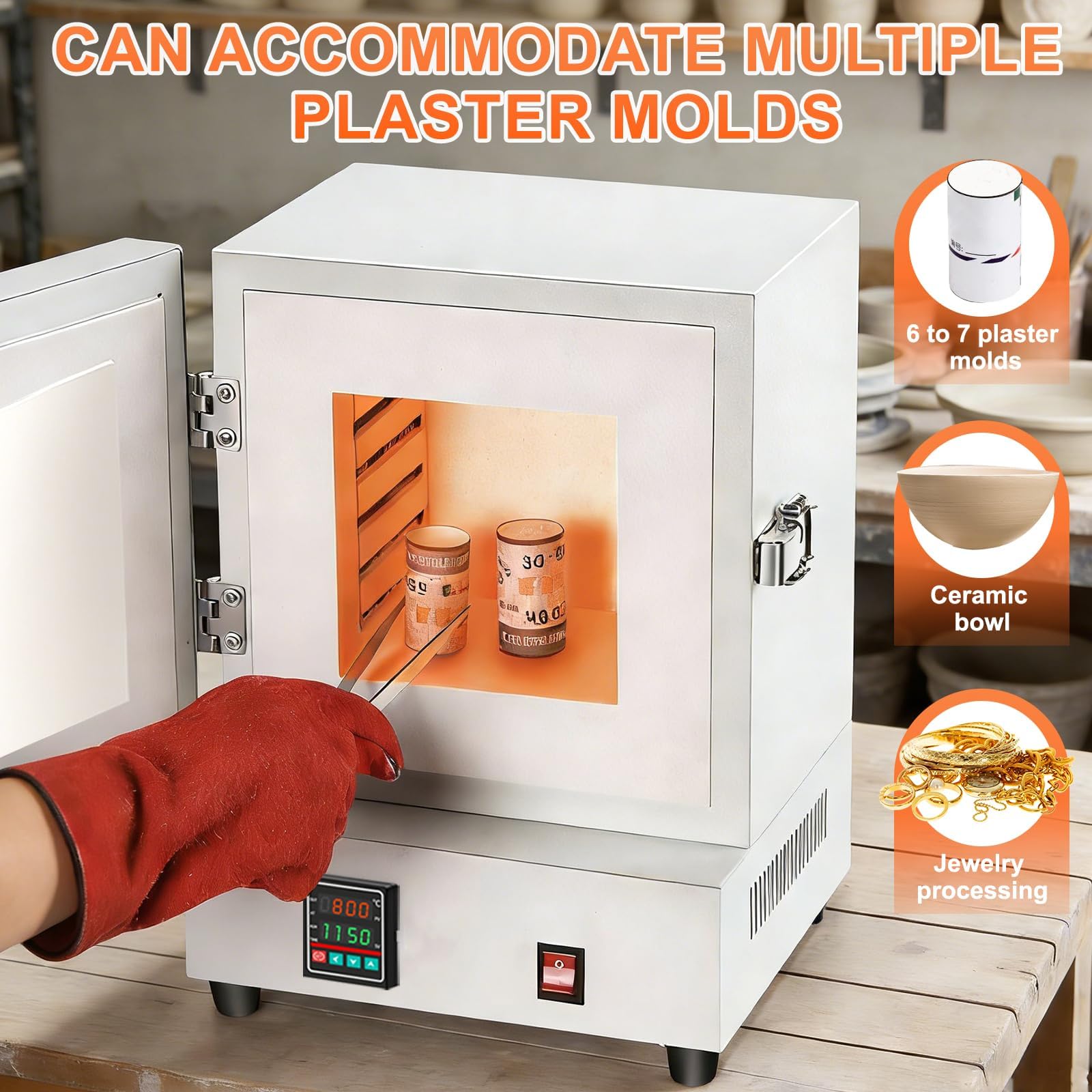 Forno Ceramica 2000W, Fornetto Elettrico Piccolo,Forno Laboratorio Ad Alta Temperatura 1150 ℃, Forno a Muffola Chiuso Forno Elettrico di sinterizzazione Chiuso per Ceramica e Metalli