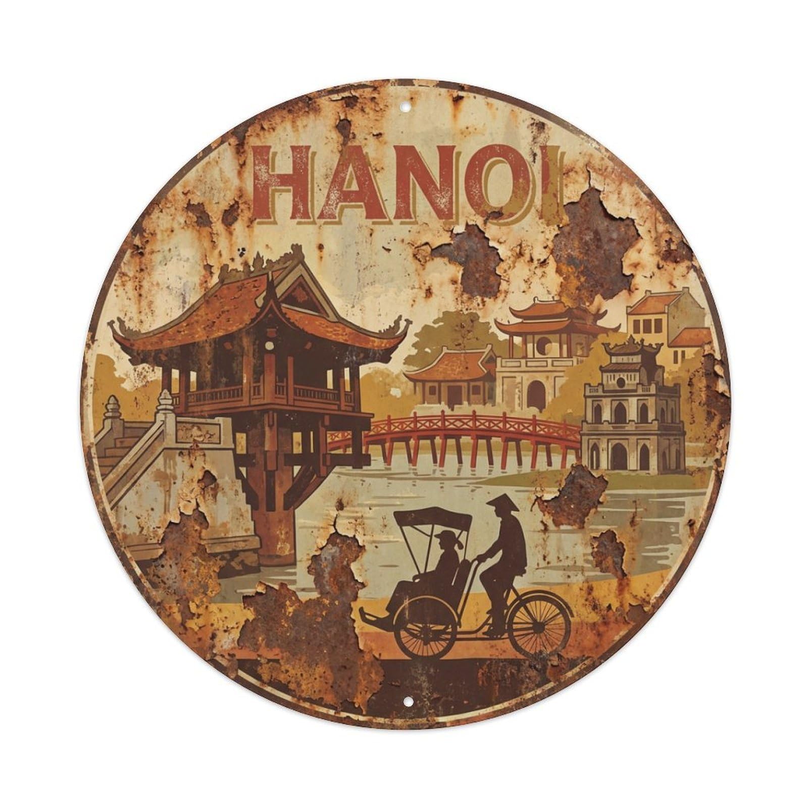 Vintage Travel Vietnam Hanoi Metal Tin Sign