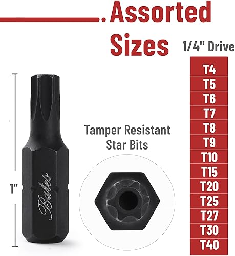 Miniatura 3 de Bates Juego de brocas Torx a prueba de manipulaciones - Juego de 13 piezas de brocas de seguridad Torx T4-T40