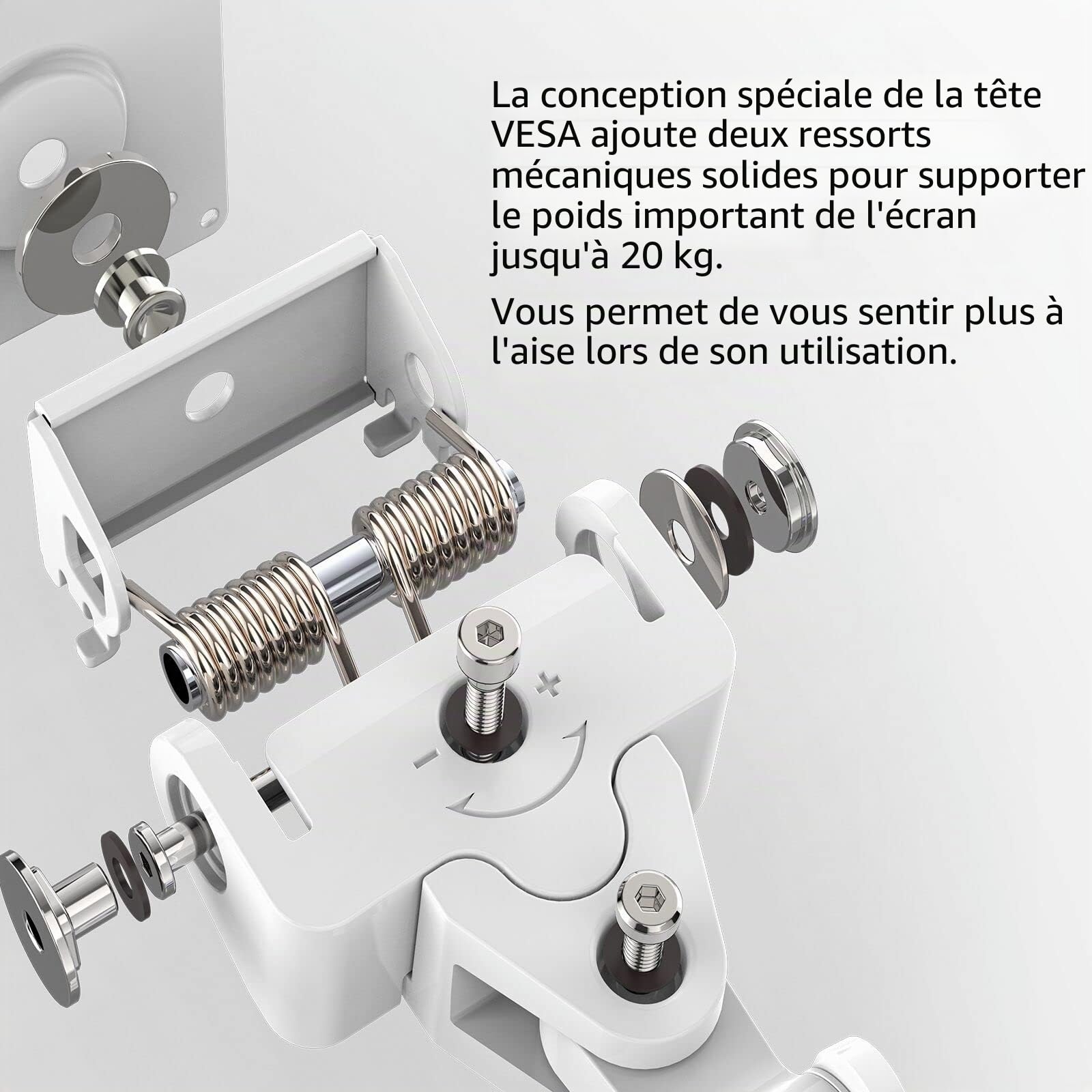 BEWISER Bras de Moniteur Ultra Large pour écrans de 86,4 à 124,5 cm et Nouveaux écrans de 144,8 cm, capacité de Charge jusqu'à 20 kg, Bras de Moniteur réglable pivotant en Hauteur (Blanc)