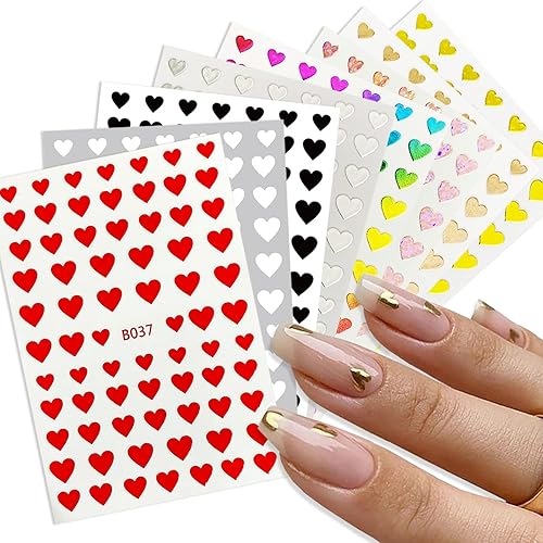 8 hojas de calcomanías de corazón 3D, calcomanías de uñas autoadhesivas de amor, oro rosa, rojo, blanco, plateado, negro, corazón, suministros de