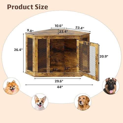 Miniatura 2 de PUKAMI Muebles de jaula de esquina para perro, muebles de madera para perrera de 4452 pulgadas con malla, casa decorativa de madera para uso en