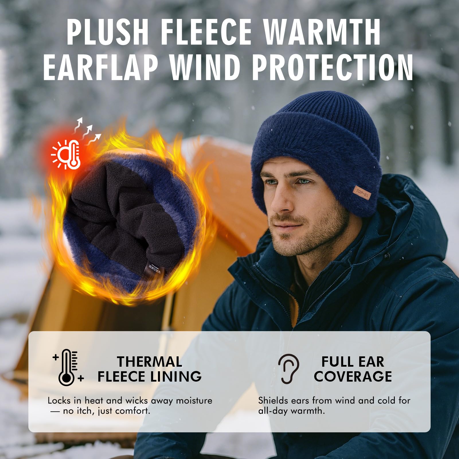 TOP-EX DryKnit - Gorro térmico de lana de merino impermeable con forro polar para hombre