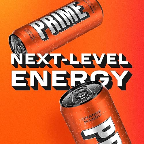 Miniatura 6 de Prime Energy Drink "Orange Mango", sabor natural, 200 mg de cafeína, cero azúcar, 300 mg de electrolitos, vegano, 12 onzas líquidas por lata