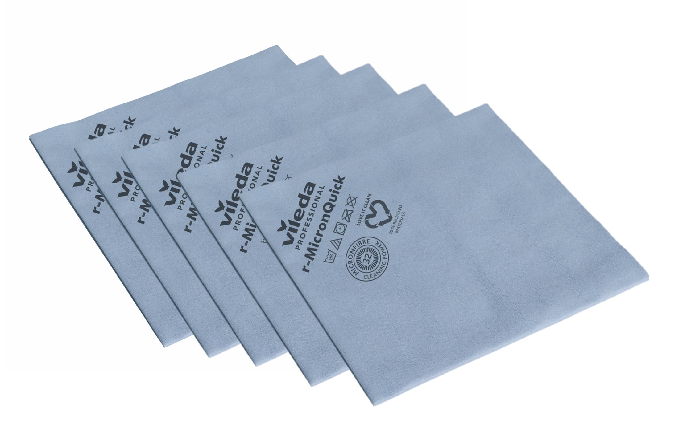 Vileda Professional, r-​MicronQuick, Bleu, 5 pièces, Chiffon Microfibre Ultra‑Fine recyclée, Élimine 99,​99% des bactéries et Virus BCoV, 400 lavages, Séchage sans Traces, Disponible 4 Couleurs