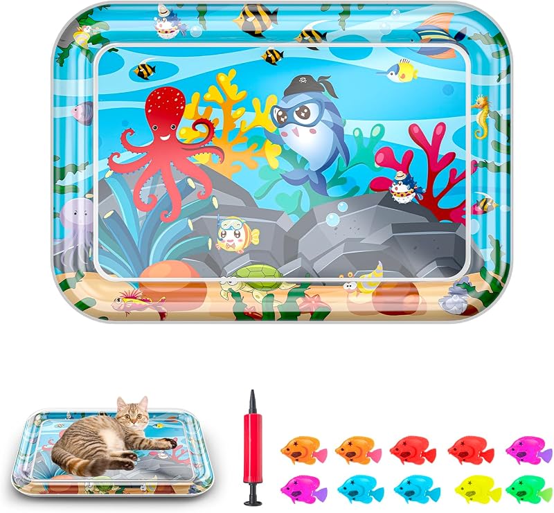 Marine Life Themed Cat Play Mat, Thickened Water Sensor Play Mat for Cats, Water Sensor Play Mat with Fish, Pet Water Sensor Mat, Water Sensor Mat Water Feature (Square Octopus)