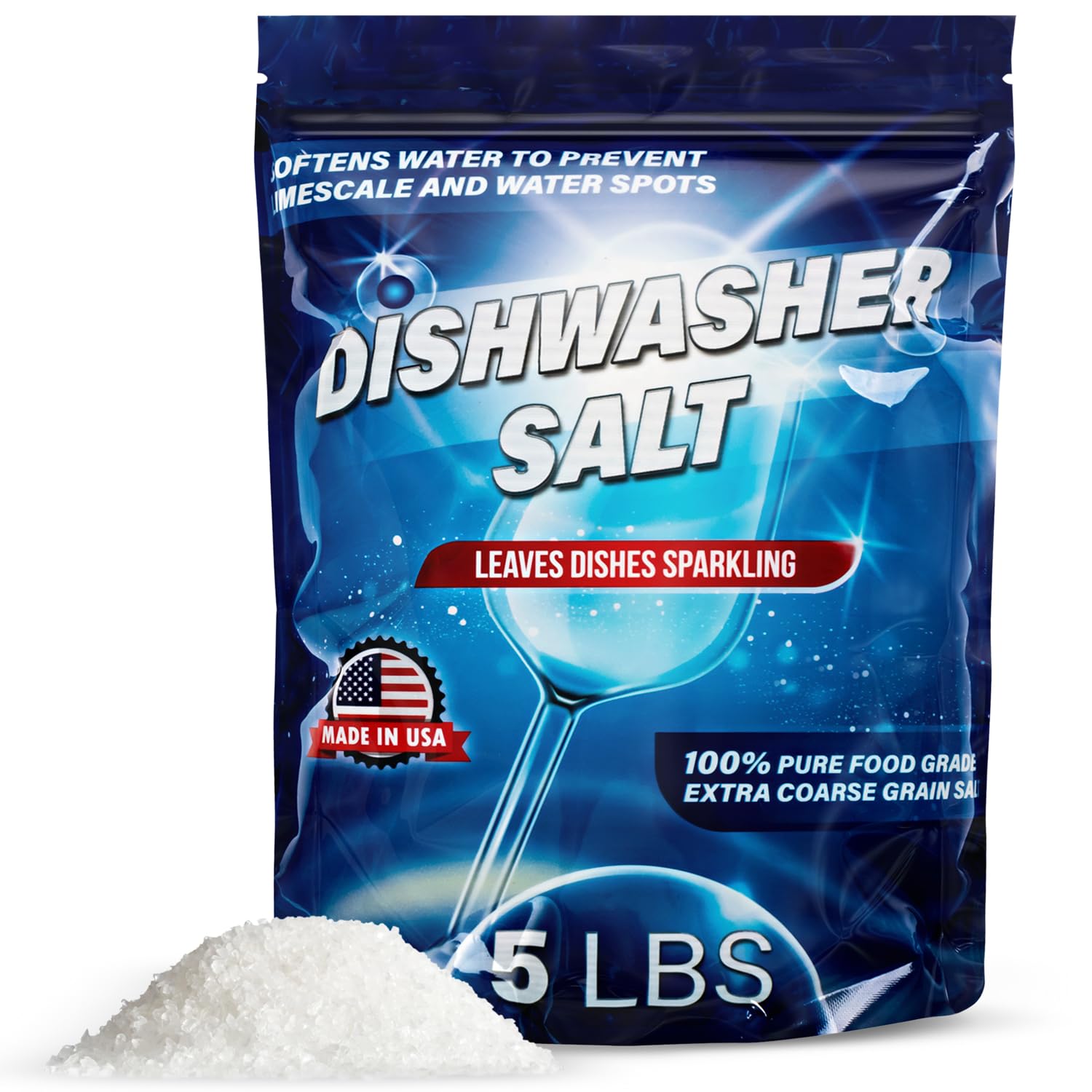 Sal para lavavajillas y suavizante de agua, 80 onzas, 100% pura, evita residuos de agua dura y cal, compatible con modelos Miele, Bosch y Whirlpool 7