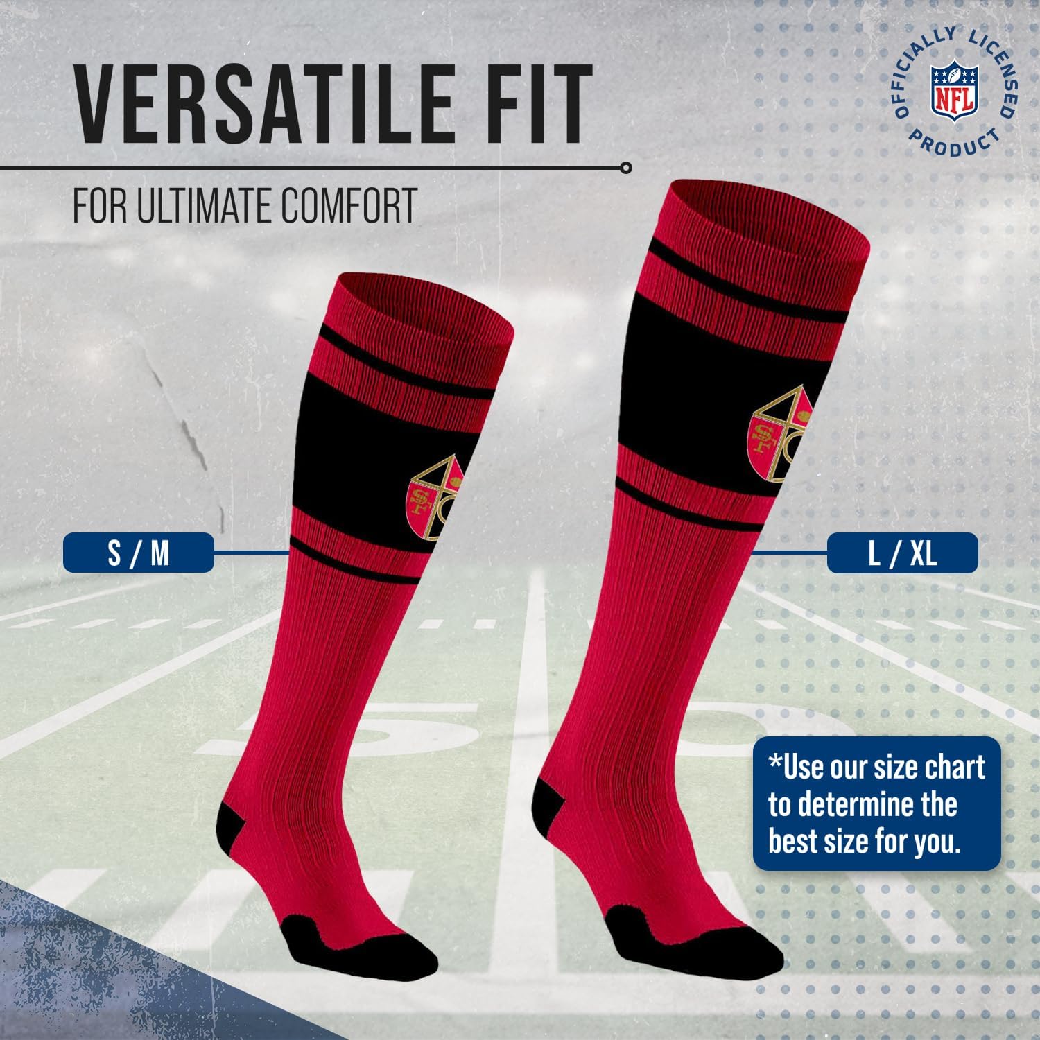 For Bare Feet NFL Classic SAN FRANCISCO 49ERS Marathon Compression Sock Team Color Small/Medium - Image 5