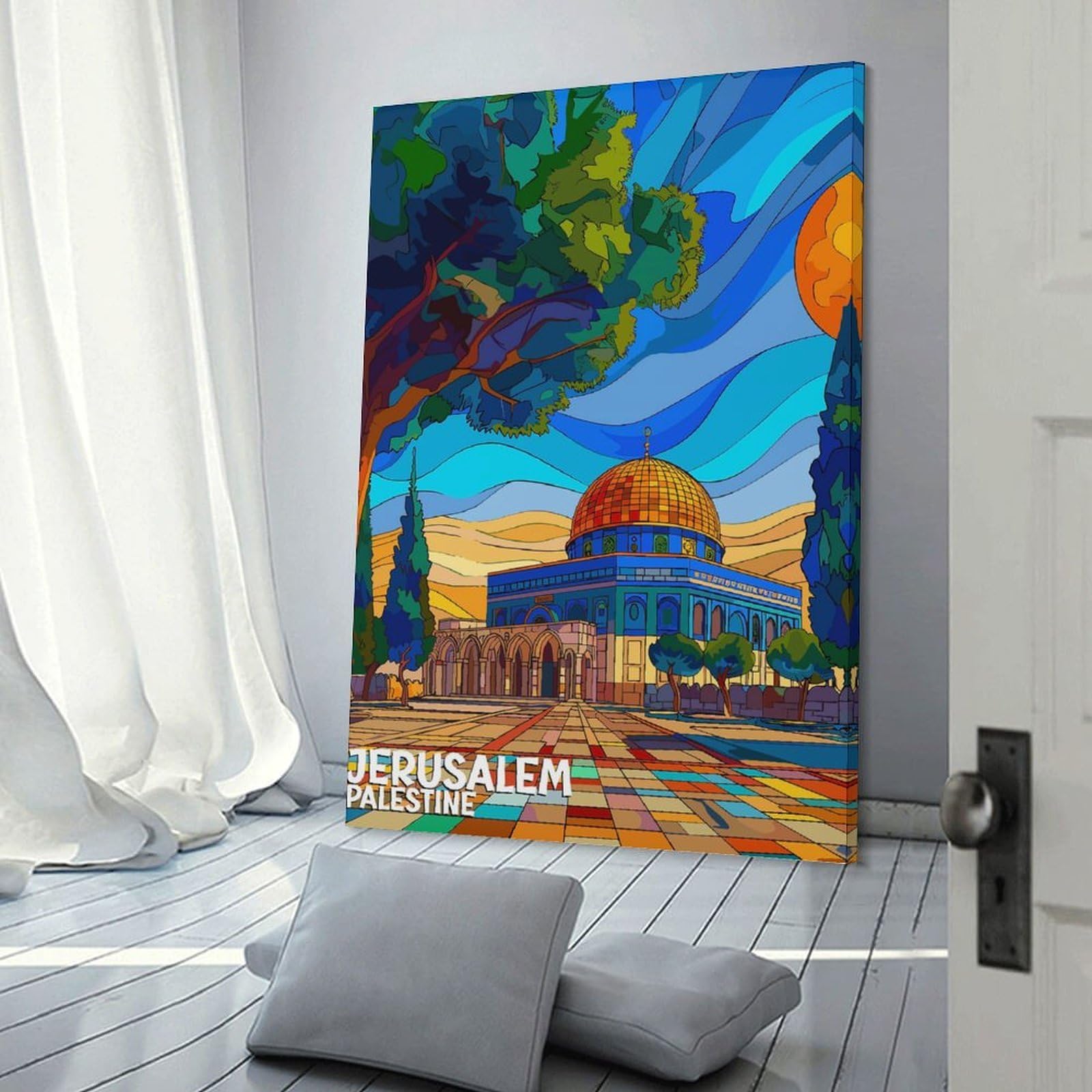 Junmoney Frame-Style-4 Jerusalem Palestine Poster Canvas Wall Art 16X24inch(40X60cm), For Workspace Walls, Study Corners Or Bedrooms, Wall Art That Adds Style To Work Areas