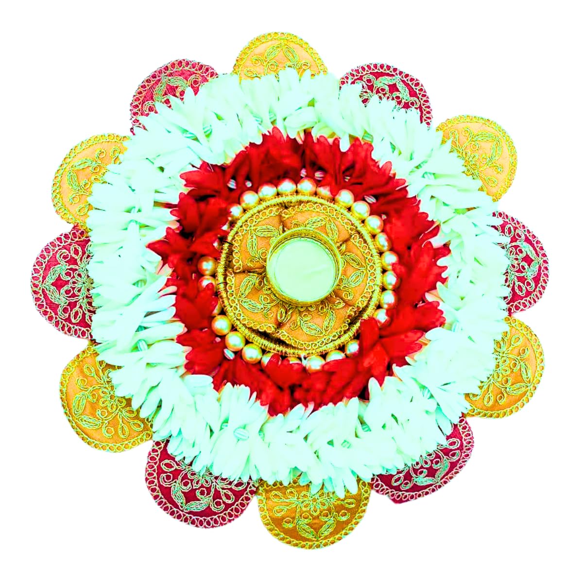 Beghal Multicolour Rangoli Decorations: Stunning Flower Mat With Wax Diya For Diwali & Navaratri