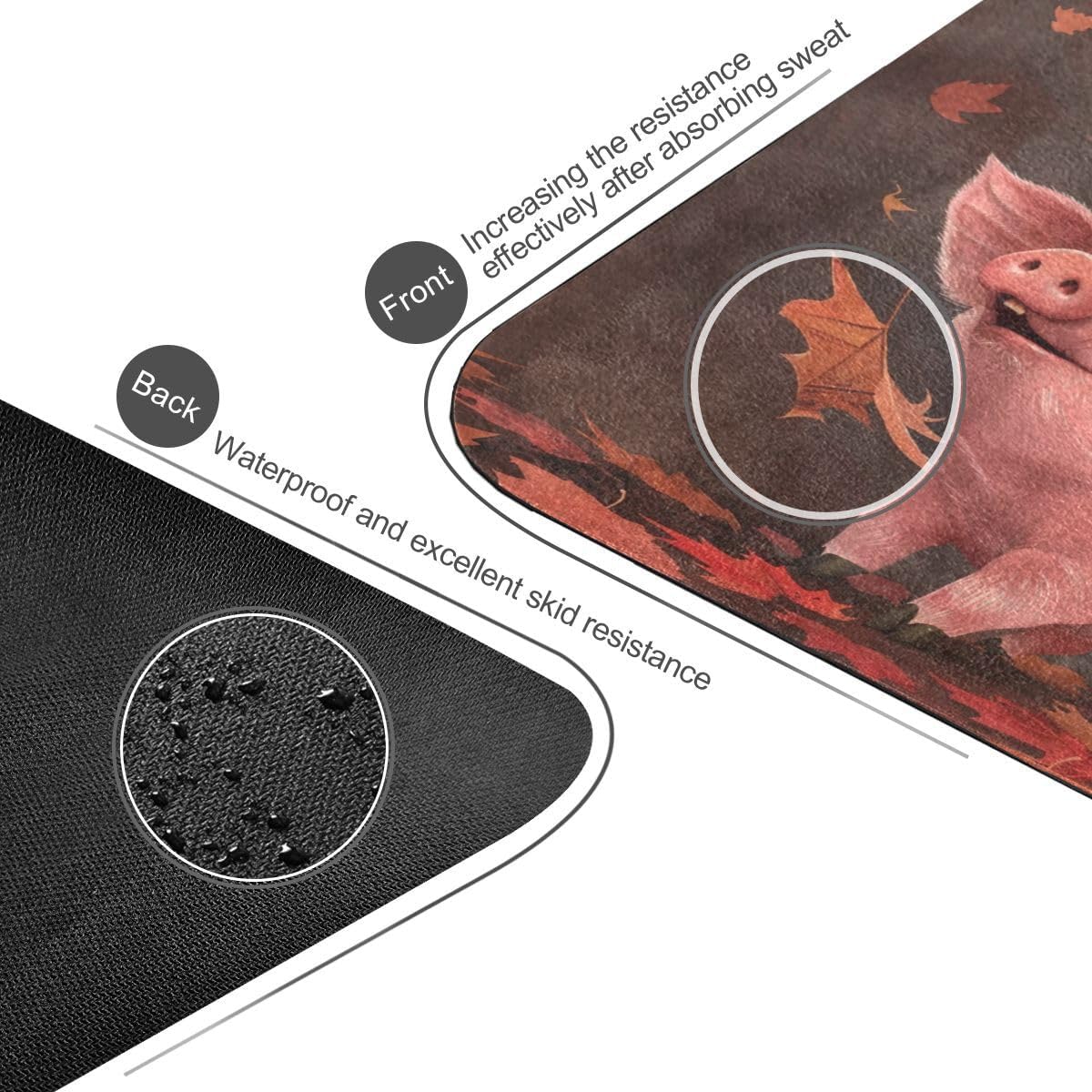 ALAZA Pig Autumn Leave Yoga Mat Non Slip Fitness Exercise Mat, Workout Mat for Yoga, Pilates and Floor Exercises