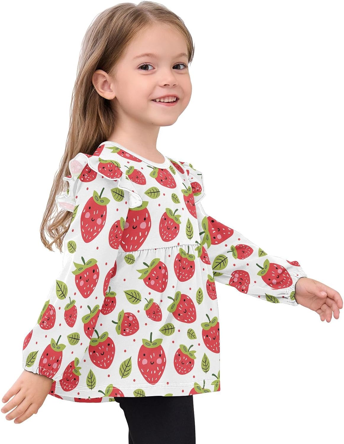 visesunny Toddler Clothes for Girls Cute Cartoon Strawberry Long Sleeve Fall Shirts Cotton Top with Ruffle Collar