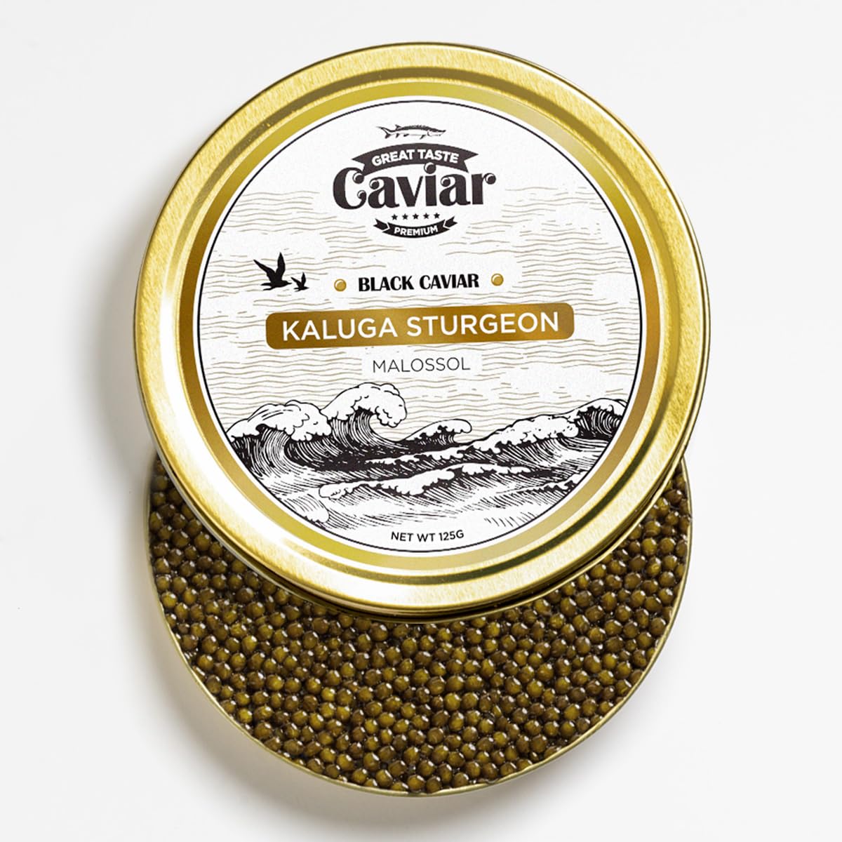 GREAT TASTE CAVIAR Kaluga Fusion Sturgeon Malossol Black Caviar - 4.41 oz/125 g - Premium Quality, Luxury Fresh Gourmet Fish Roe - GUARANTEED
