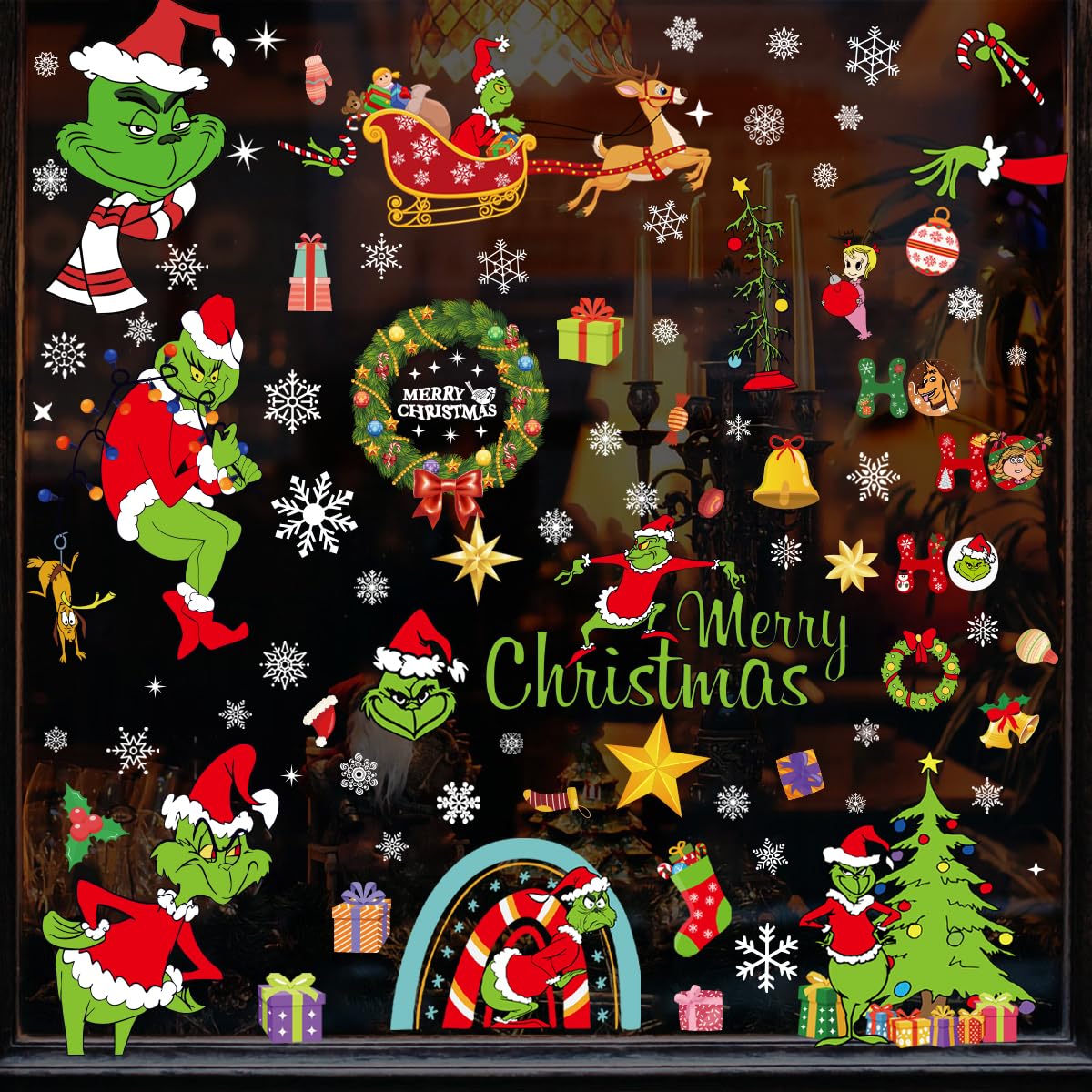 XCGHMAL Christmas Window Clings Reusable Window Stickers Merry Christmas Stickers New Year Window Decals Christmas Decorations for Window Glass Decoration, 9sheets