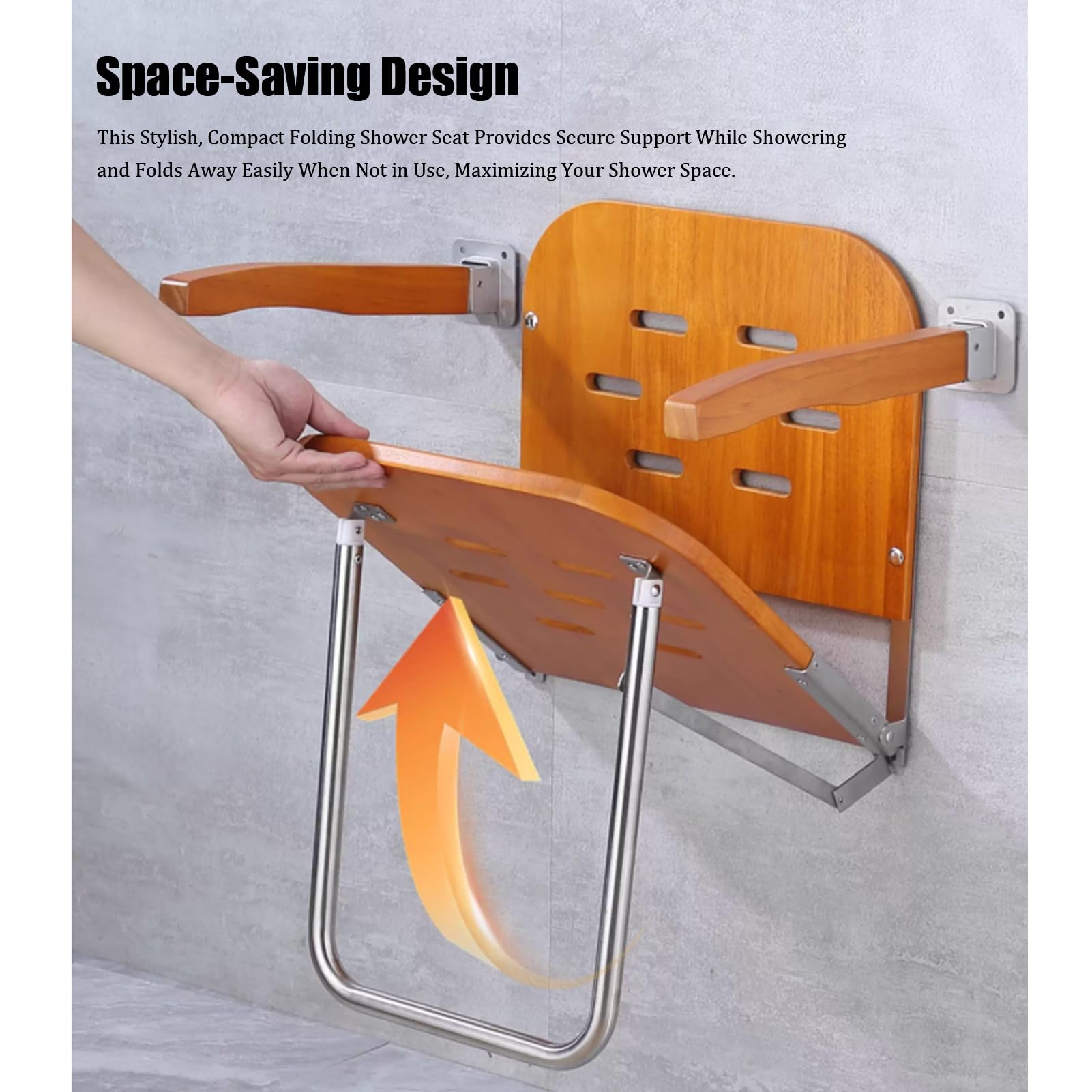 Asiento De Ducha Abatible De Pared, Silla Plegable para Ancianos De Madera Y Acero Inoxidable Antideslizante Taburete Baño Banqueta Ducha para Personas Mayores Minusvalidos Adultos (Dark Wood)