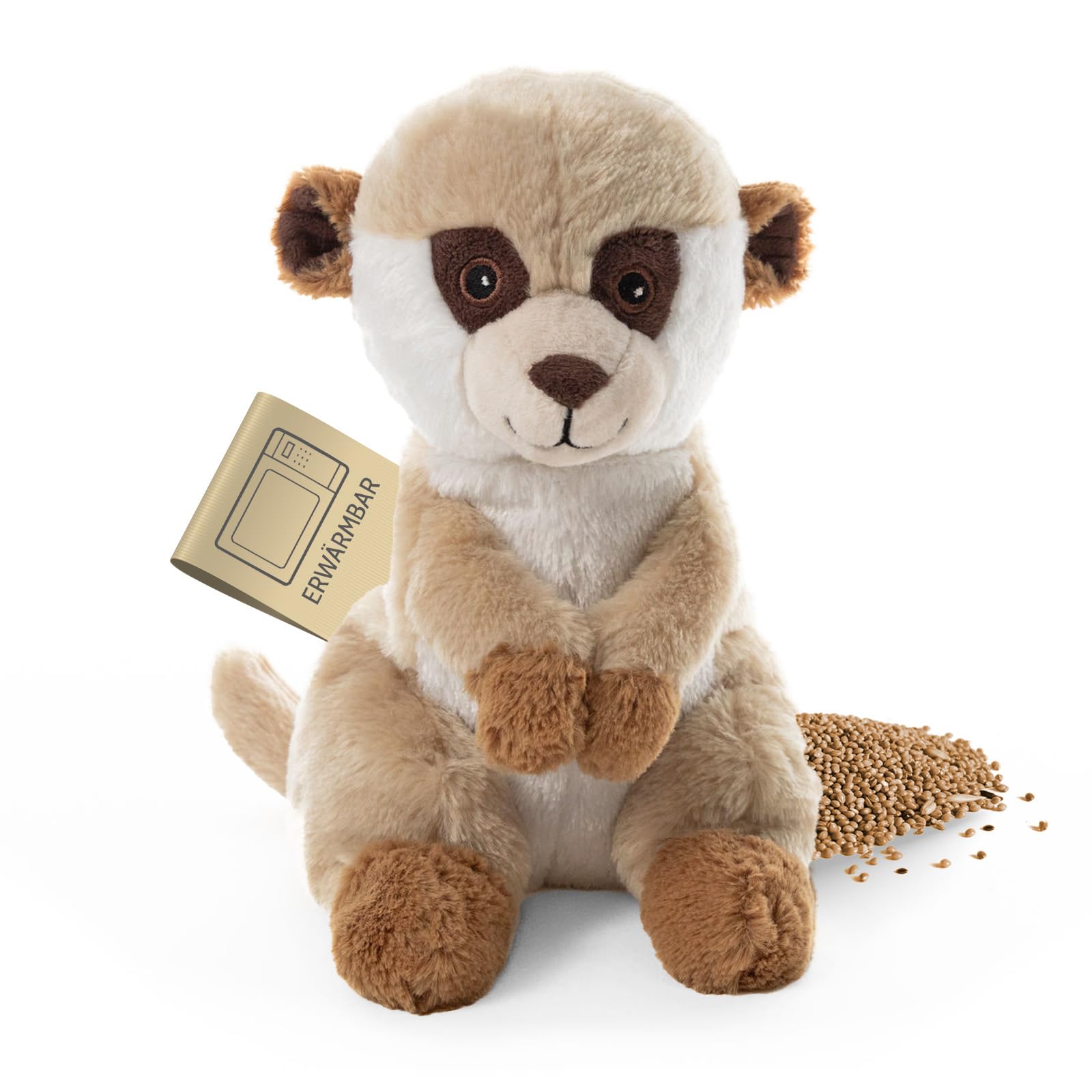 Habibi Plush Wärmekissen/Stofftier f. Kinder und Erwachsene - 1874 Erdmännchen mit Hirsefüllung, Wärmekuscheltier zum Erwärmen in der Mikrowelle/Backofen, ideal auch für Babys
