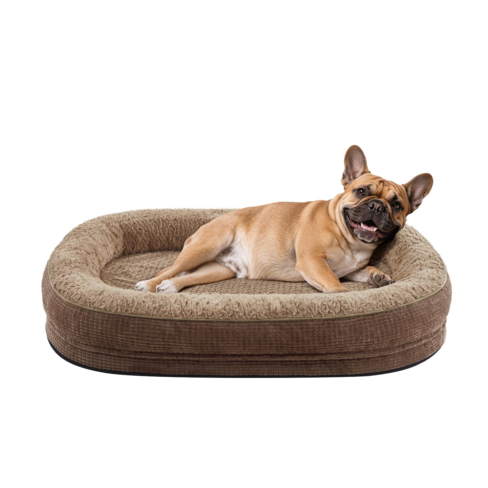 joejoy orthopedic dog bed for medium dogs, egg-crate memory foam pet bed with bolster sides, waterproof lining, removable washable cover & non-slip bottom, brown