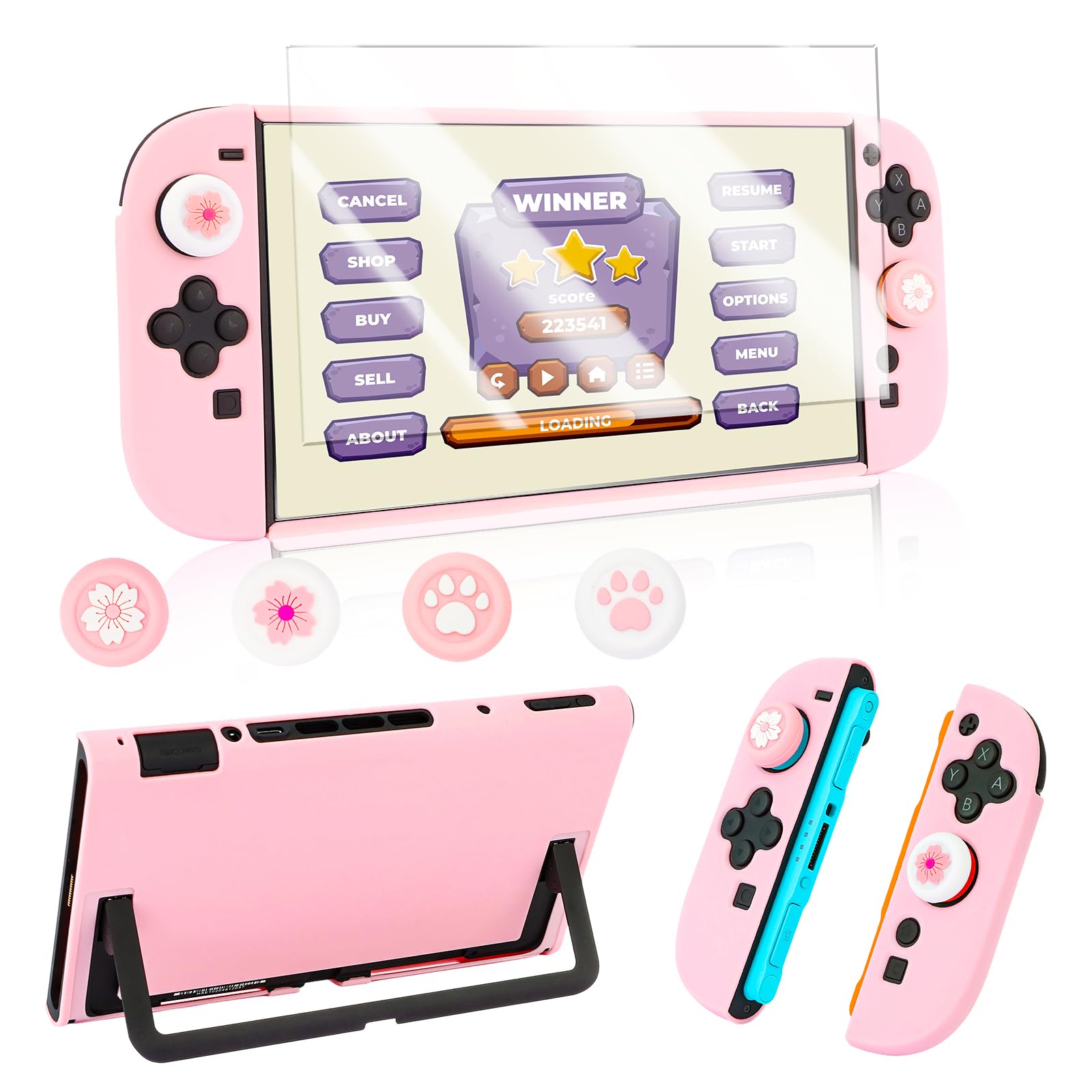 Custodia Protettiva Dockable per Nintendo Switch 2 (2025),Antigraffio,Antiurto e Resistente,Cover Compatibilità e Switch 2 per Joy-Con con Vetro Temperato,4 tappi Thumbstick (Rosa)