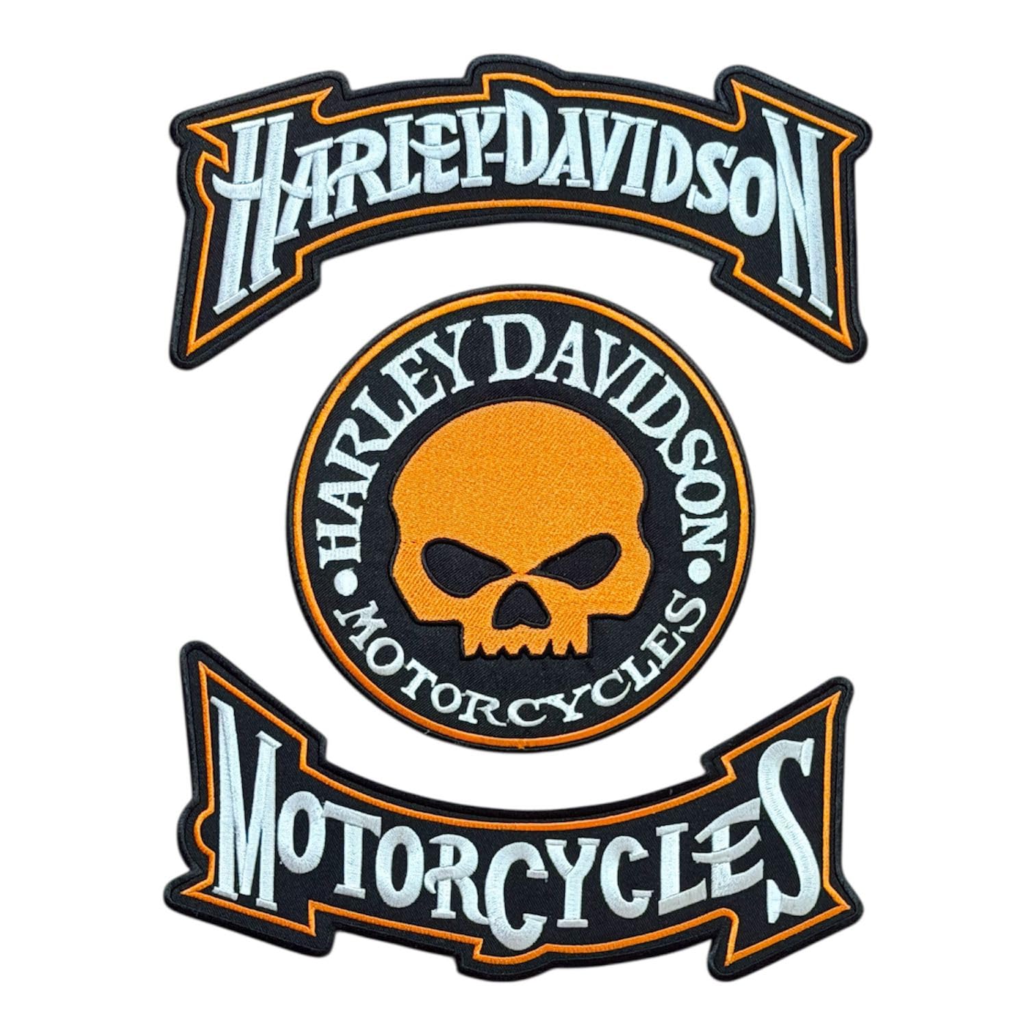 Photo 1 of 3 Pcs Sets Skull Large Size Harley Iron On Biker Applique Embroidery Patch for Leather Jackets & Vests RH003