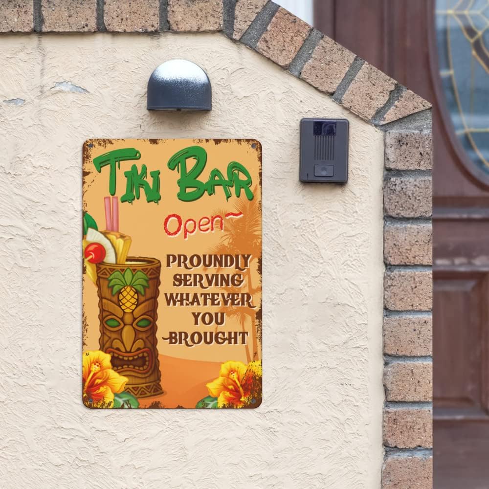 Bar Signs Bundle: 4 Retro Welcome to Our Paradise Bar Signs for Home Man Cave Garage, Tiki Wall Decor - 12x8 Inch
