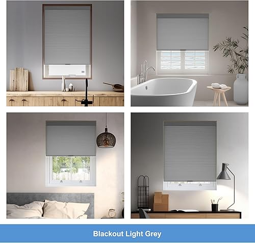 Miniatura 6 de Boolegon Persianas celulares opacas sin cordones con diseño de panal para ventanas, persianas de panal para puertas correderas, oficina, sala de