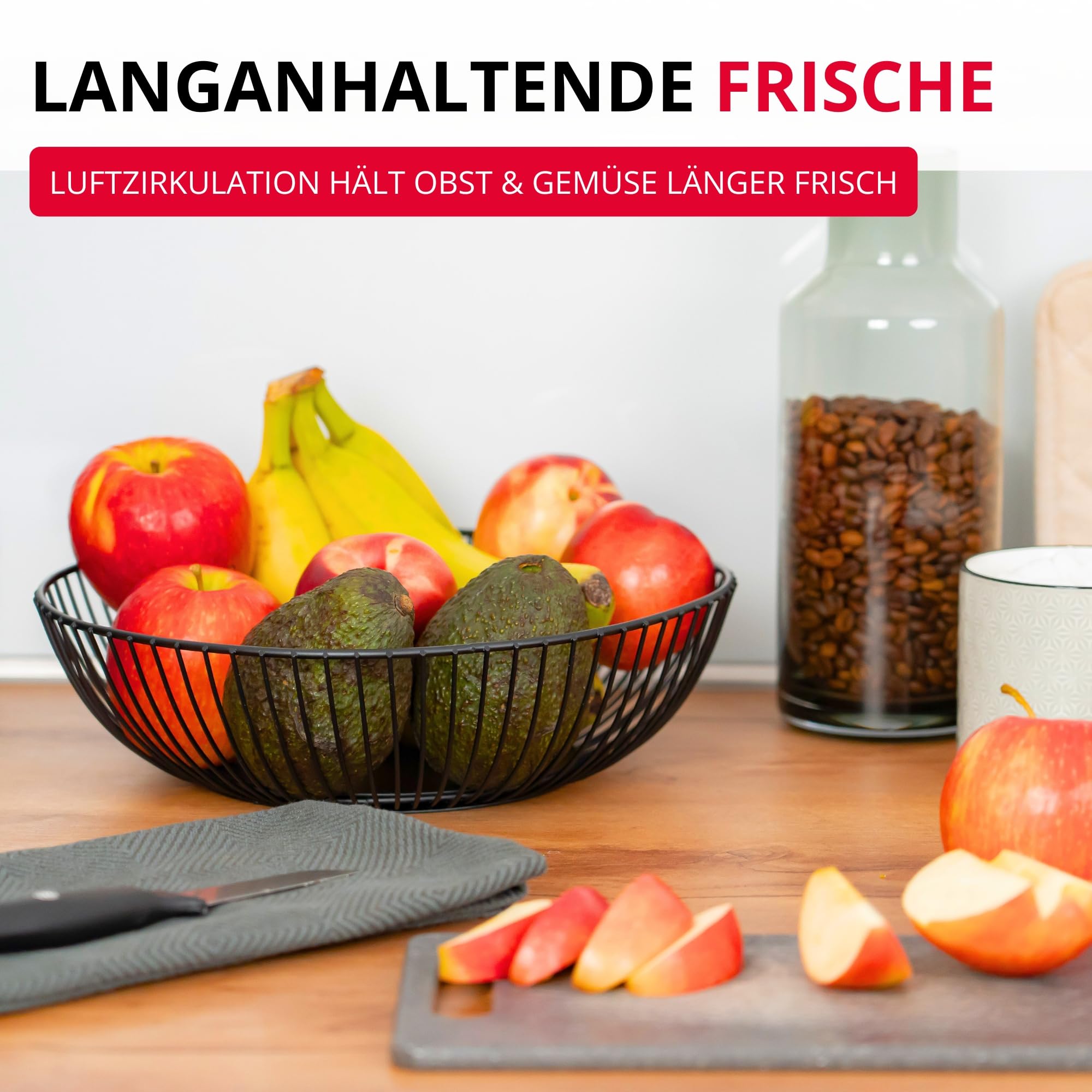 Westmark Drahtkorb Lumos Groß – Stilvolle Obstschale & Brotkorb – Dekorativer Metallkorb für Obst, Gemüse, Brot & Brötchen – Schwarz, 28 cm