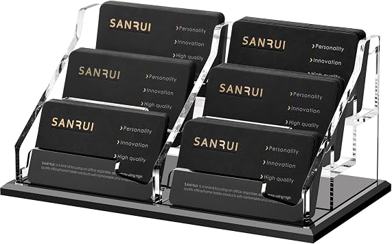 SANRUI Black Business Card Holder for Desk 6 Slot Clear Acrylic Horizontal