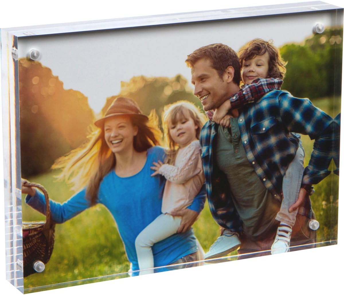 SimbaLux Magnetic Acrylic Picture Photo Frame 5x7 inches, Clear Glass Like, Double Sided Frameless Desktop Floating Display, Free Standing, Easy Change, for Family, Postcards, 5" by 7", 2.4cm Thick