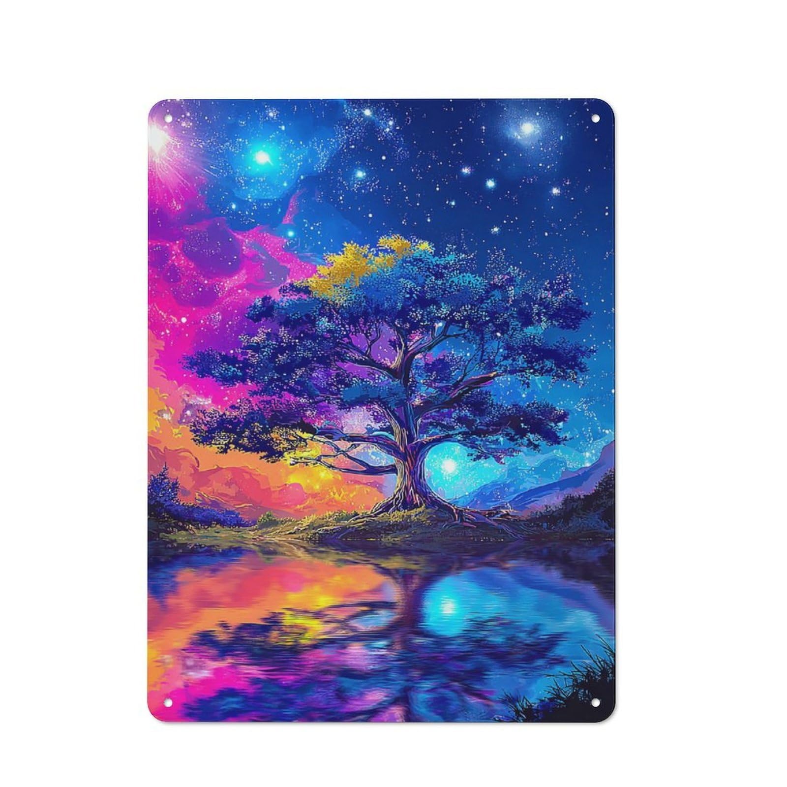 Junmoney Galactic Reflections A Cosmic Tree Serenity Farmhouse Metal Sign With Design 40X30cm, Rustic Farmhouse Wall Decor For Farmhouse Kitchen, Pantry Or Dining Area