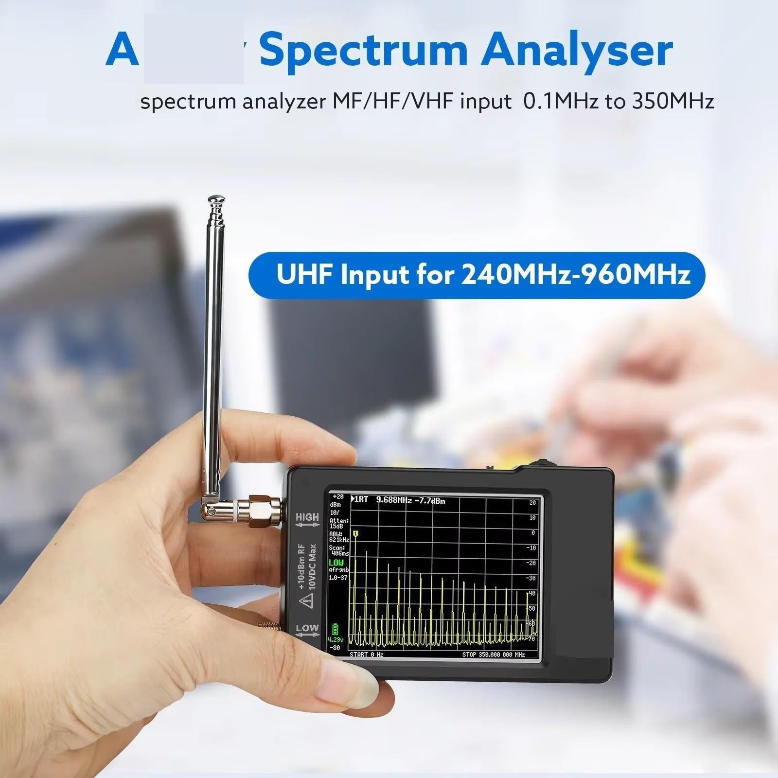 Analizatory widma, Przenośny analizator widma 2,8-calowy wyświetlacz 100 kHz do 960 MHz z ochroną ESD VNA