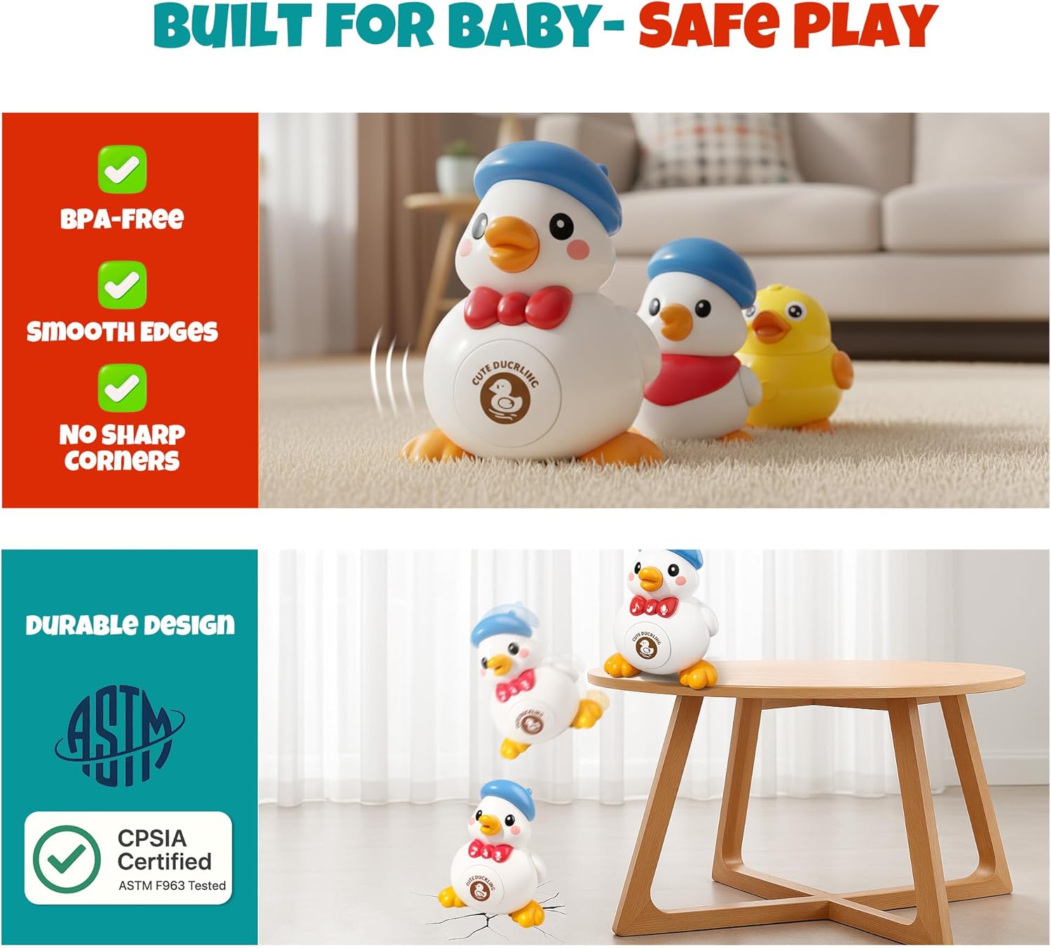 Waddling Duck Toy for Babies, Follow-Me Musical Dancing Mama Duck Family, Light Up Tummy Time Toys for Infants 6–12 Months, Walking Ducks for Tummy Time & Crawling, Baby Developmental Gift
