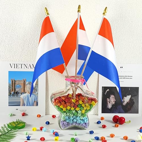 Miniatura 5 de QQSD Banderas de mano pequeñas de Países Bajos, bastón de madera maciza con punta de lanza, paquete de 12