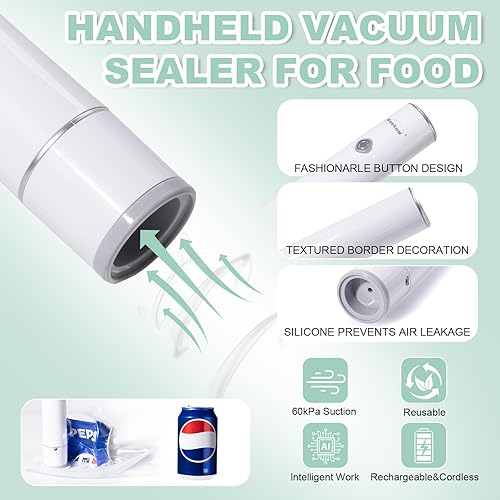 Miniatura 3 de Sellador al vacío de mano para almacenamiento de alimentos, portátil y recargable, fácil operación automática con una sola mano, 1 sellador al vacío