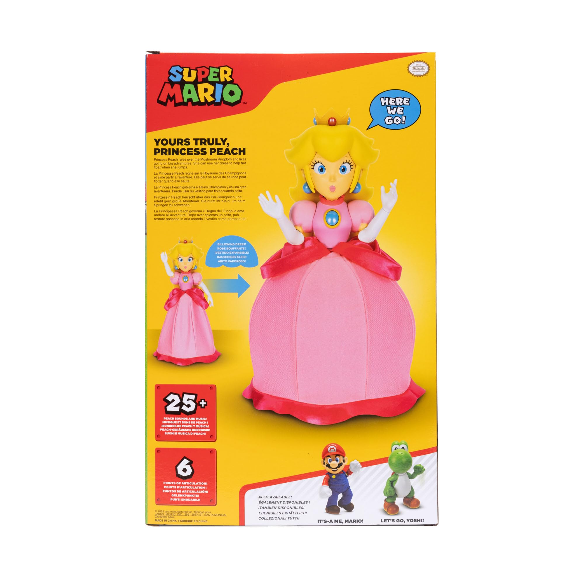 Super Mario Bros Princesa Peach Articulada Muñeca de Jakks Pacific, Licenciada Oficialmente, Posable con Vestido Iconicos y Corona - Regalo Muy Detallado