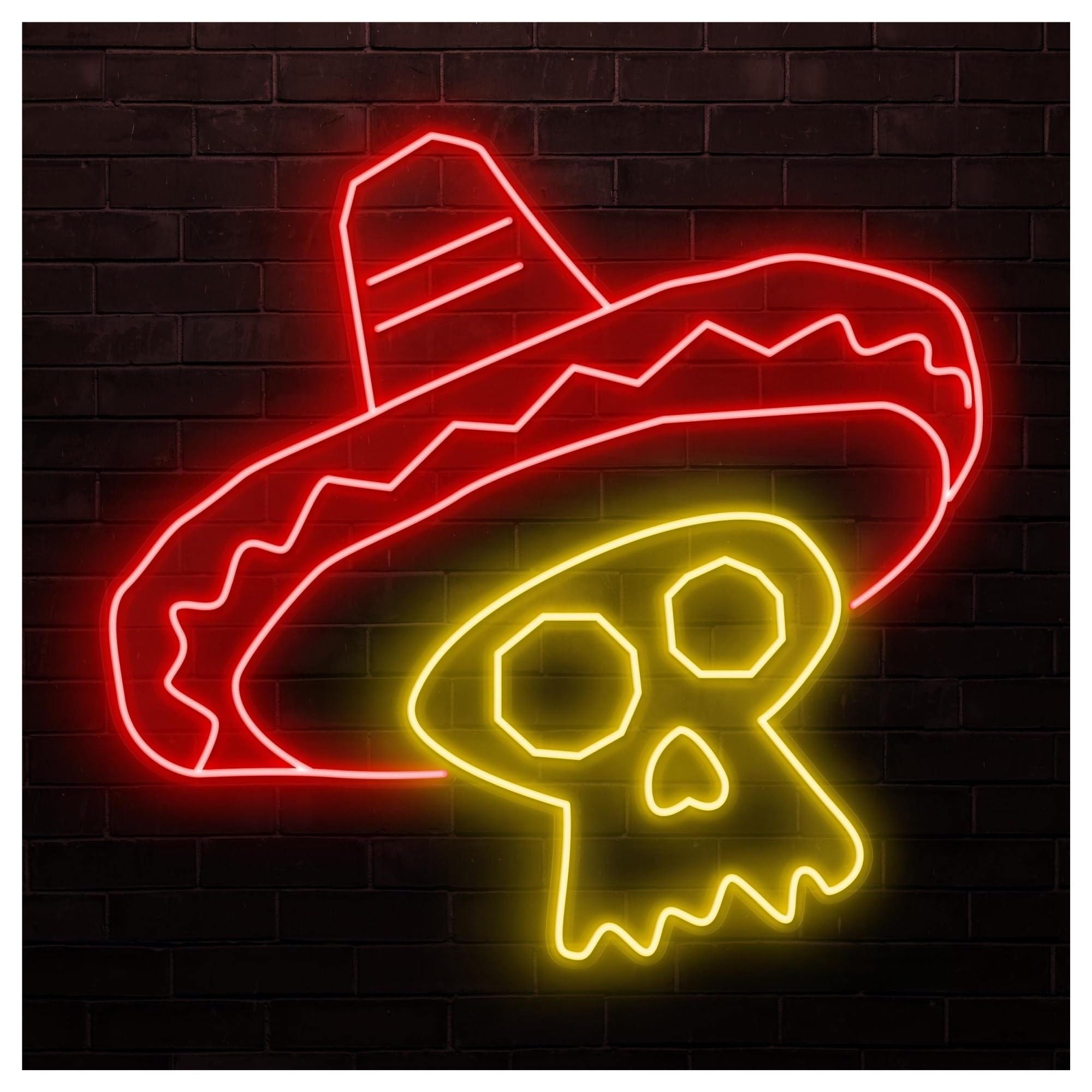 RONGCH Hanging Art Signs Sombrero Skull Neon Sign, Suitable for Game Room Decor with Brightness Adjustable 50cm